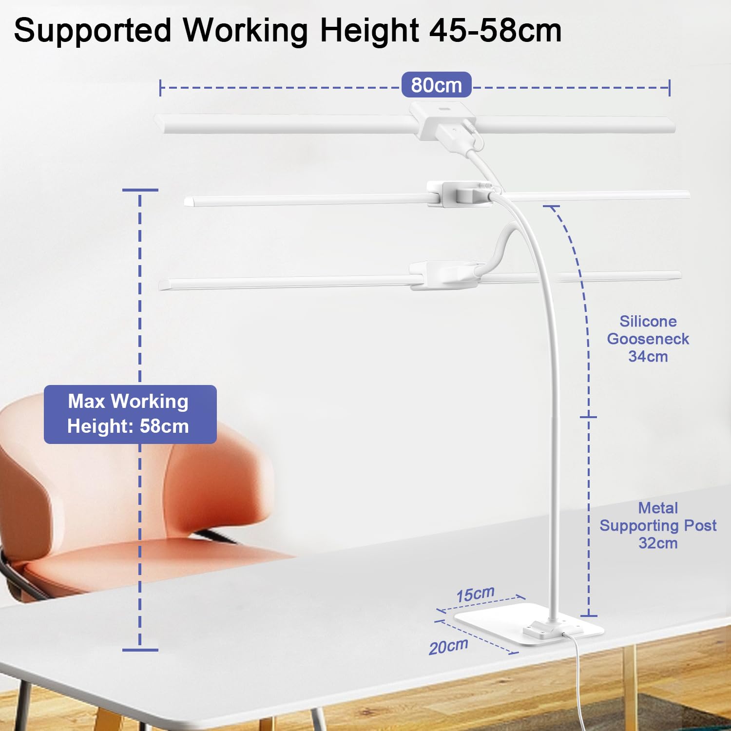 EppieBasic LED Desk Lamp - 12W Dimmable, 6 Color Modes, Modern White Aluminum Design for Home Office and Workbench