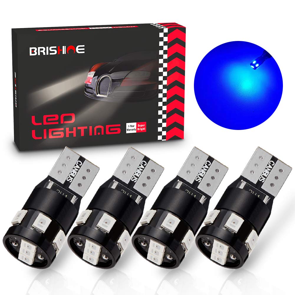 BRISHINE 194 LED Bulbs, 300LM Ultra Blue, 9-SMD 2835 Chipsets, Canbus Error Free, Pack of 4, Model XPISMII-194