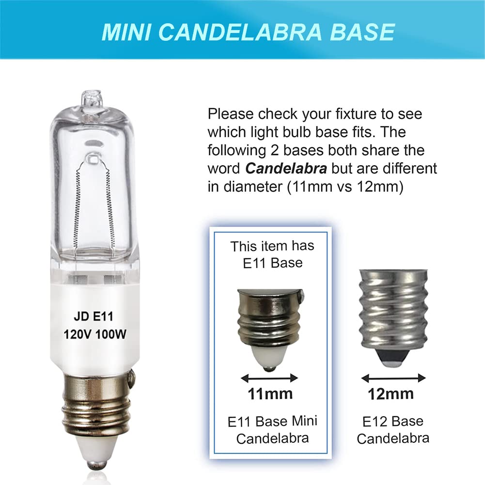 XBOCMY Halogen Light Bulbs 120V 100W 1600lm Warm White 4 Pack JDE11 Mini Candelabra Base