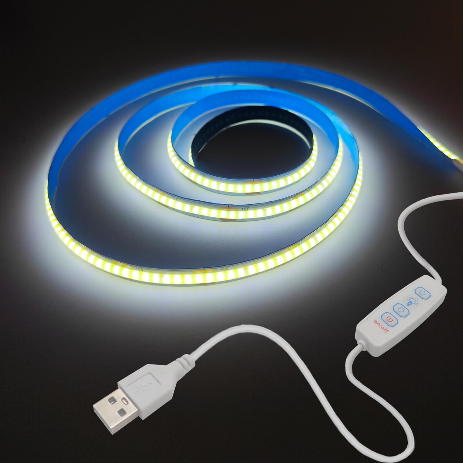 ZSLAIFU COB LED Strip Lights White 6.56ft, 5V Dimmable LED Light Strip, Flexible USB Light Strip for Cabinet, TV Backlighting, B