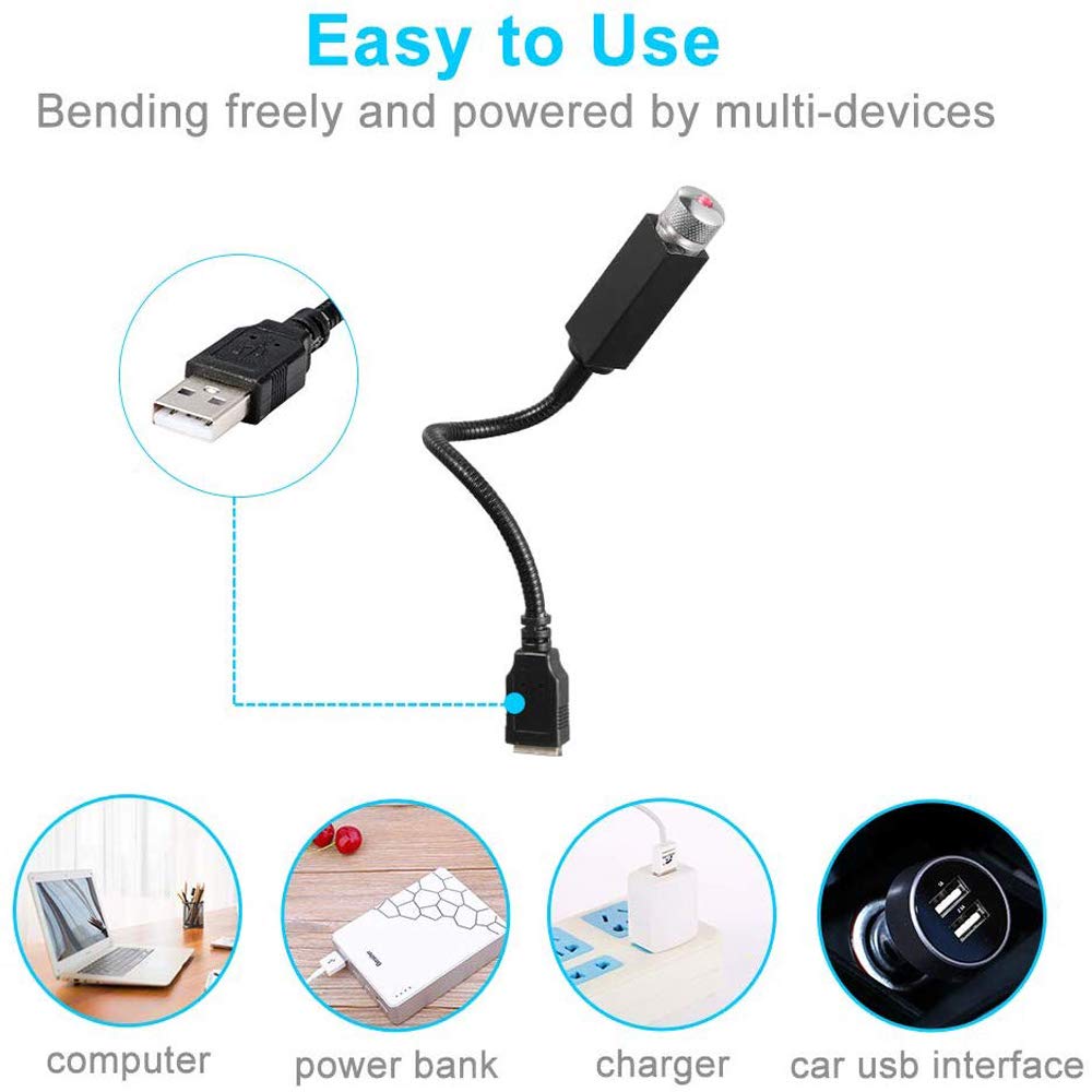 LEDCARE USB Star Projector Night Light, Portable Adjustable Romantic Interior Car Roof Lights, Portable Star Lamp Projector Deco