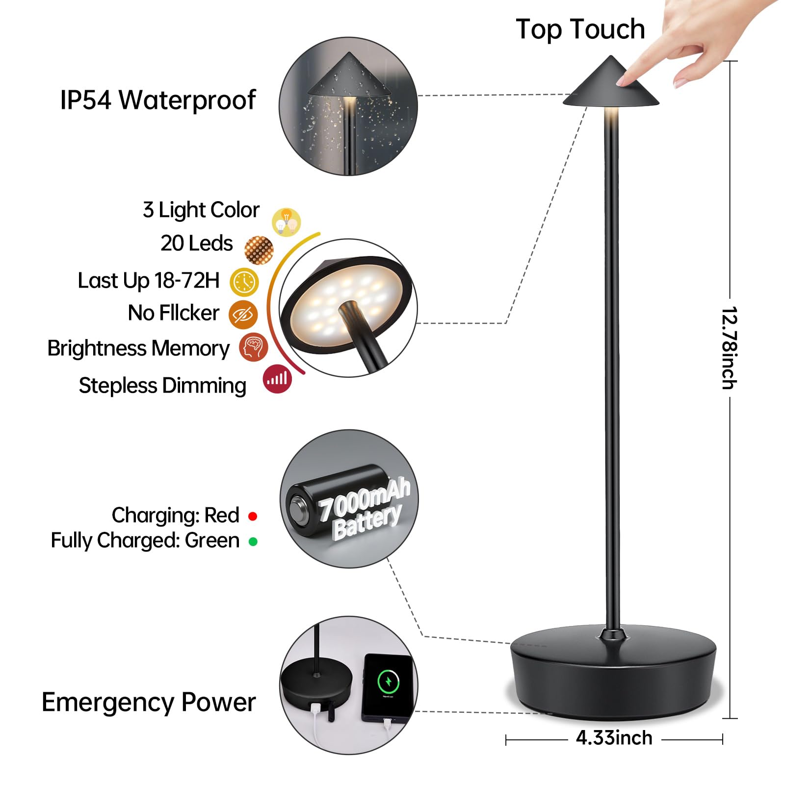 Xminkdza Cordless Led Table Desk Lamp 2 Pack, 7000Mah Battery Outdoor Table Light Waterproof For Restaurant Patio Camping Home D