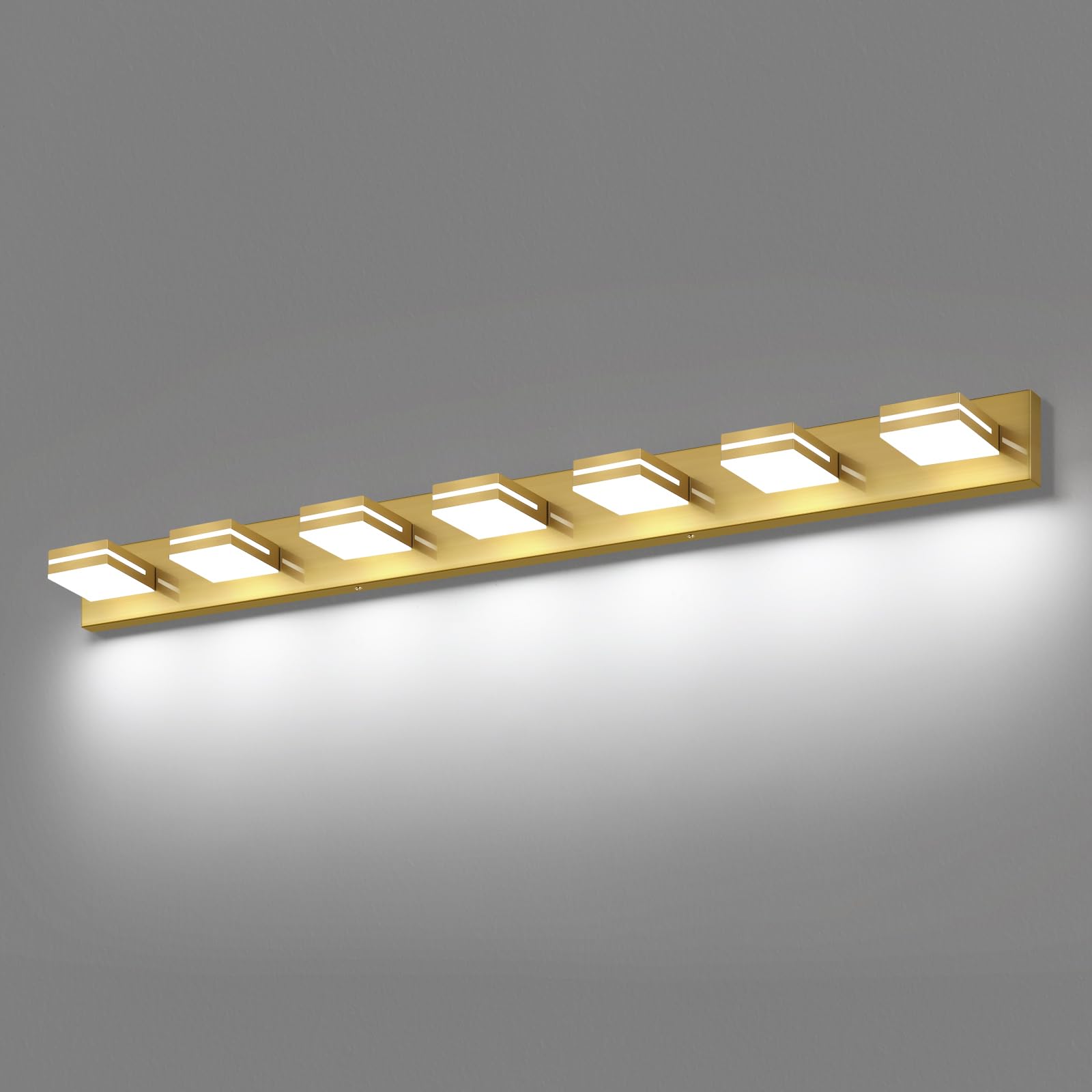 SineRise 7-Light LED Bathroom Vanity Light Fixture, 55-Inch Brass Acrylic, Cool White 6000K