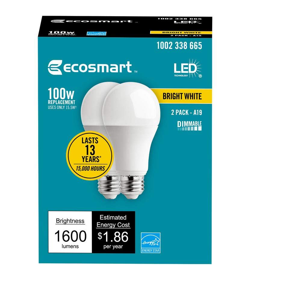 Ecosmart 8-Pack Led Dimmable 100W Bright White Bulbs, 1680 Lumen, 3000K,