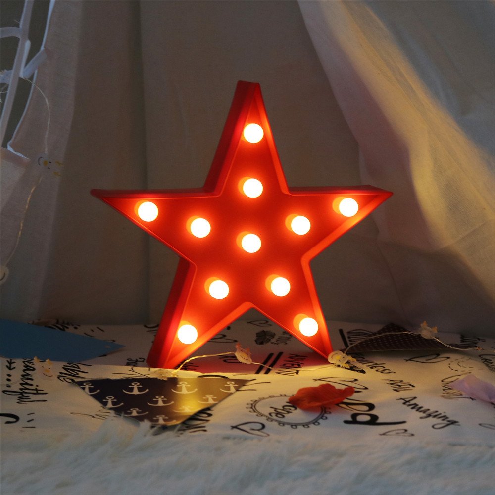 Pooqla Star Shaped LED Marquee Light Sign - Red Plastic Wall Décor, 10.63" x 10.08" x 1.89", Model JH-ST-RD