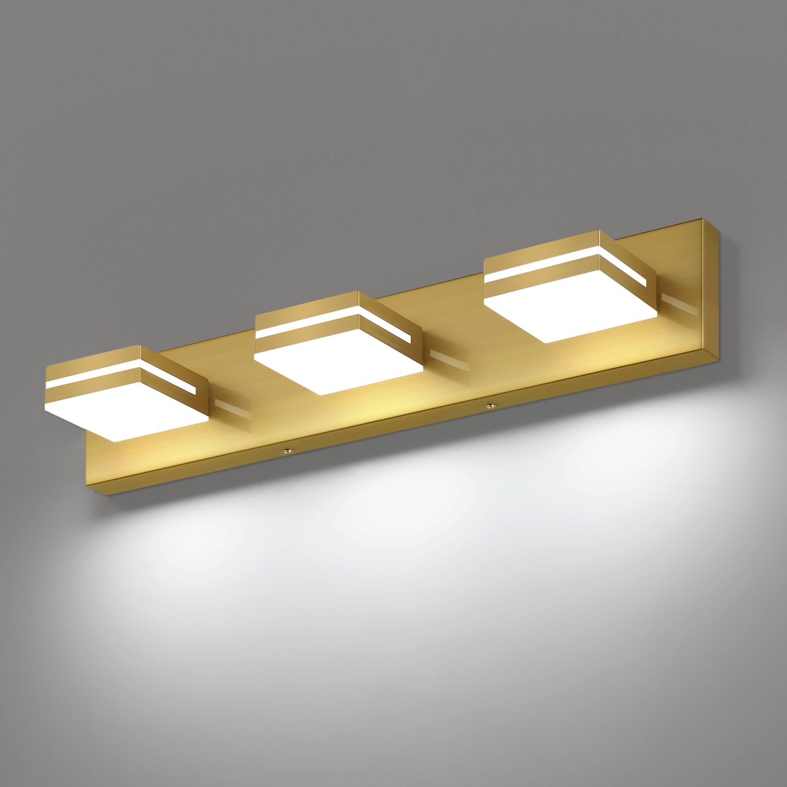 SineRise 3-Light Bathroom Vanity Light Fixtures, 24-Inch, Brass, Modern Acrylic, Cool White 6000K, Model 4ee98a40-d39a-4a