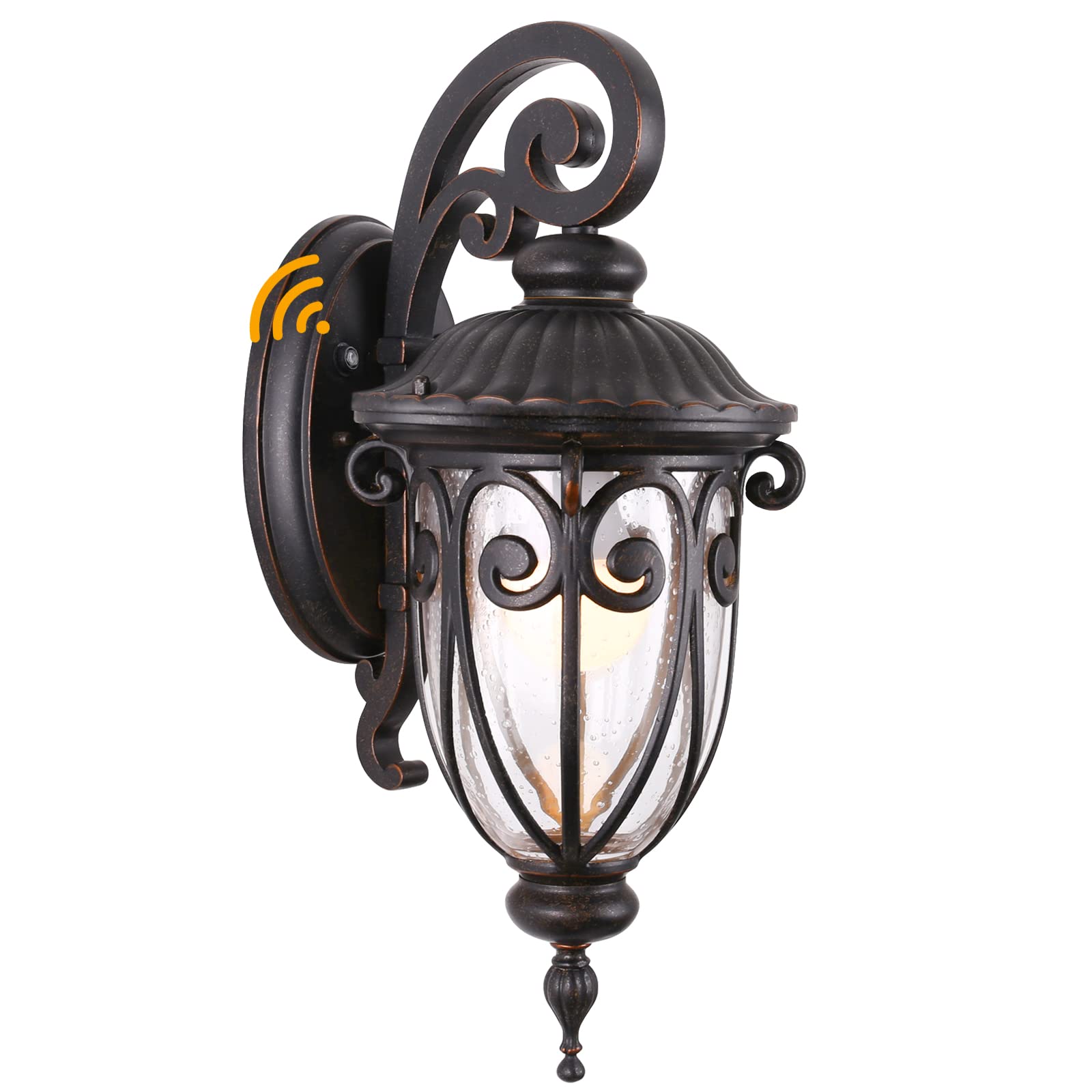 GOALPLUS Outdoor Wall Light, Dusk to Dawn Sensor, 18 Inch, Bronze Aluminum Lantern for Porch, Model LMMS0519-DN-S