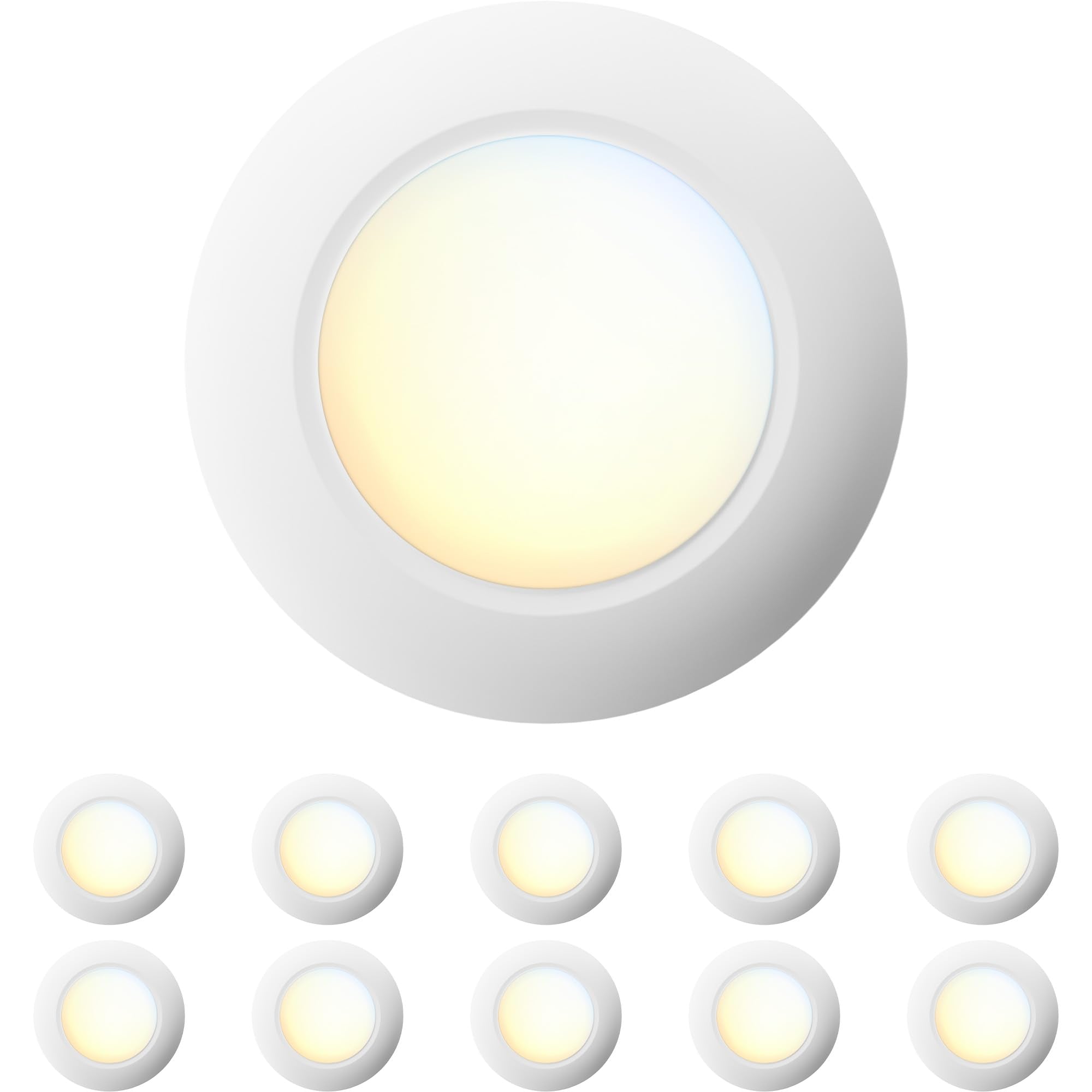 JULLISON 10 Packs 4 Inch White LED Low Profile Recessed & Surface Mount Disk Light, Round, 10W, 600 Lumens, 5CCT Field Selectabl