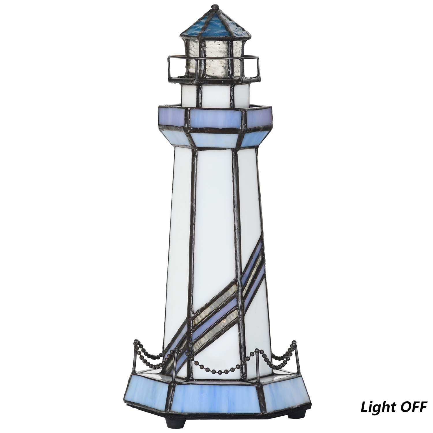 Bieye L10776 Lighthouse Tiffany Style Stained Glass Accent Table Lamp Night Light For Home Decoration (5X5X11, Blue)