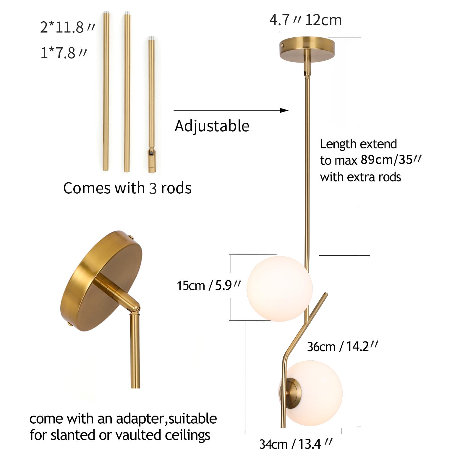 Seeu Brass Pendant Lighting 2 Light Chandelier Gold Globe Pendant Light Fixture Indoor Hanging Light Fixture For Kithchen Island