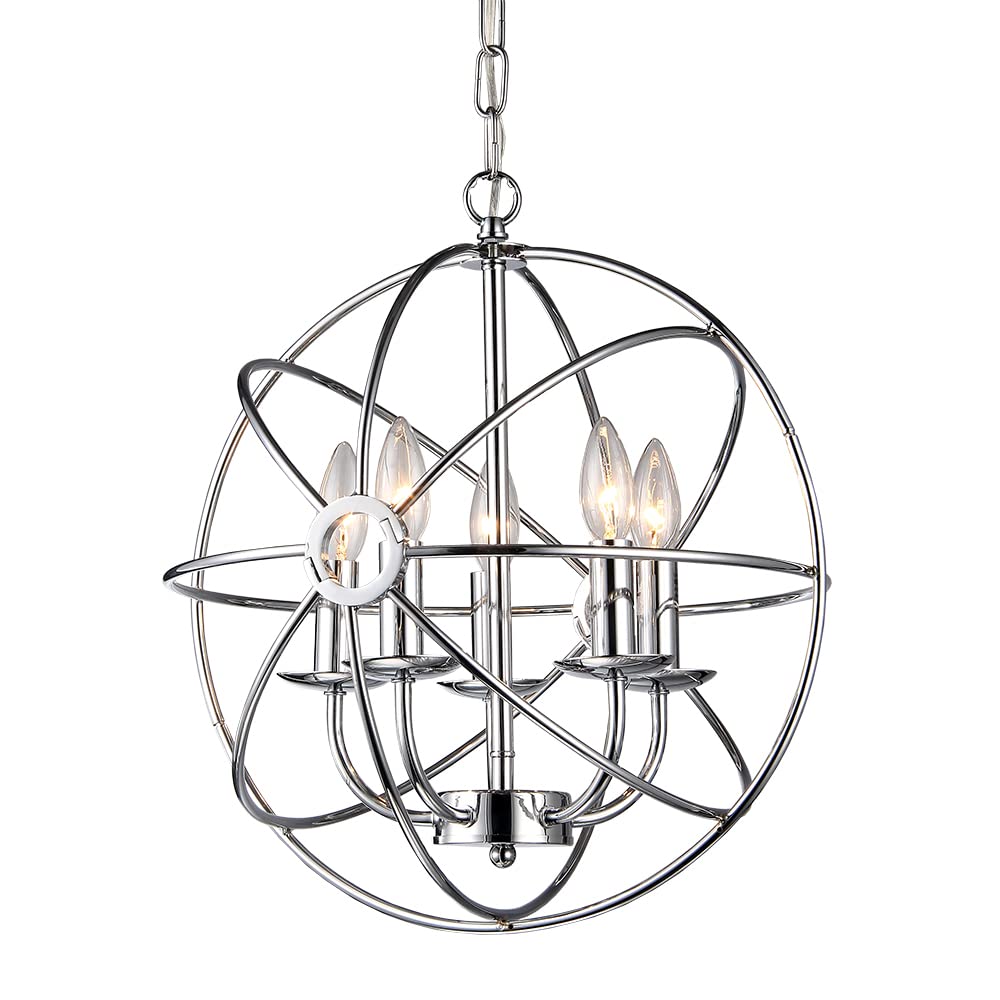 Warehouse of Tiffany RL8121CH Aidee 5-Light Chrome 16-inch Spherical Chandelier, 94 Piece