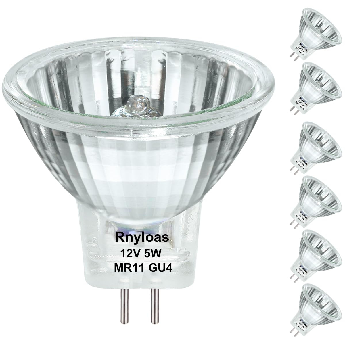 Rnyloas Gu4 Halogen 5W, 6 Pack Gu4 Base Mr11 12V 5W, Long Lasting Gu 4 Mr 11 Dimmable With Glass Cover, Mr 11 Warm White 2800K F
