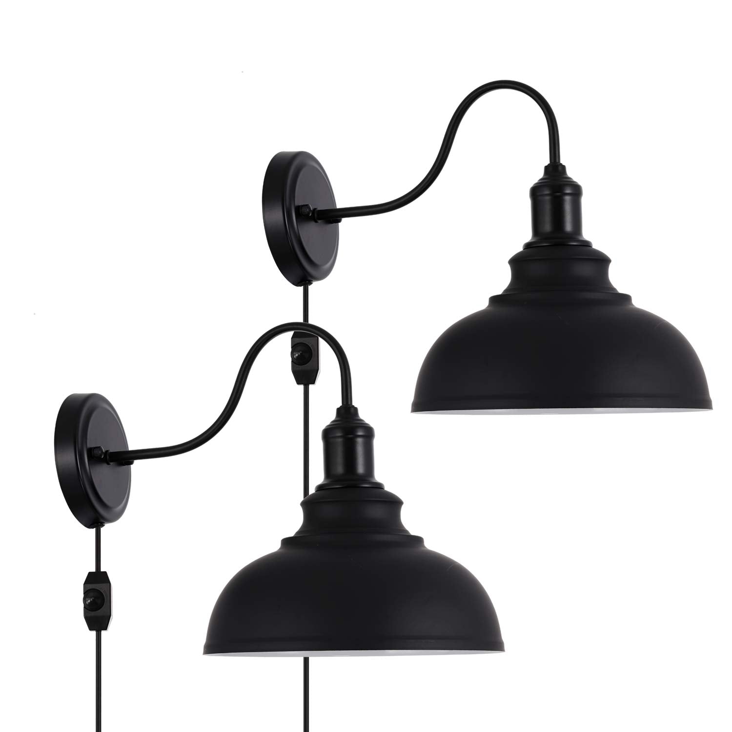 Larkar Dimmable Vintage Wall Lamp Black Industrial Vintage Farmhouse Wall Sconce Lighting Gooseneck Wall Light Fixture with Plug