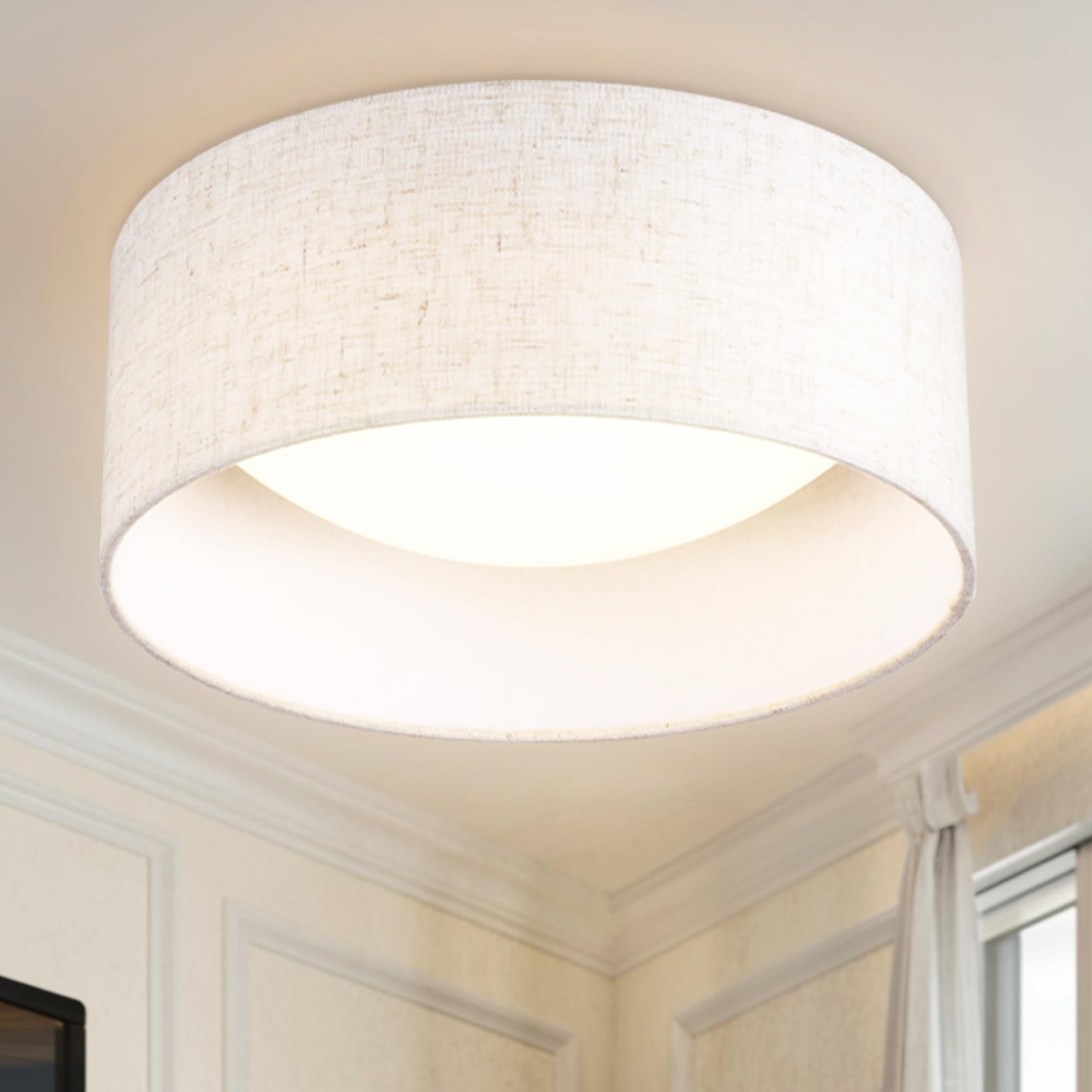 Hamilyeah Flush Mount Ceiling Light Fixture 10 inch, 15W LED Ceiling Light with Fabric Shade, Modern Hallway Lighting Fixtures C