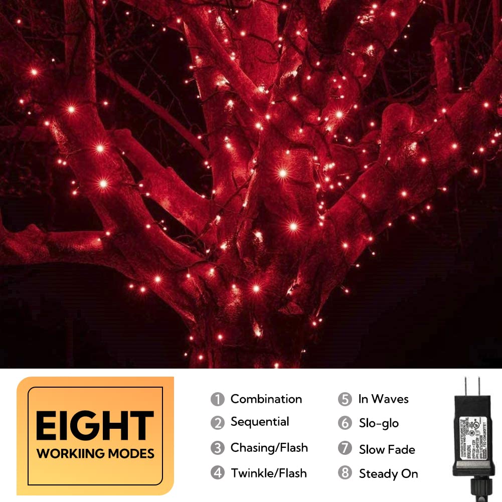 Hopolon 33Ft 100 Leds Halloween String Lights, Waterproof Fairy Lights, Green Wire, 30V Ul Plug, 100L Red For Indoor Outdoor Decoration