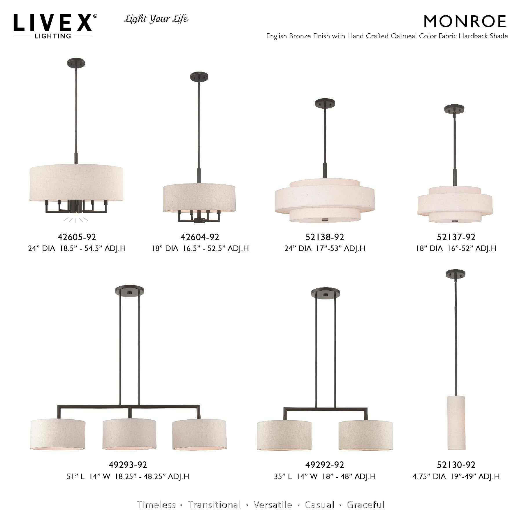 Livex Lighting Fabric Shade 52138-91 Meridian 5 Light Brushed Nickel Pendant