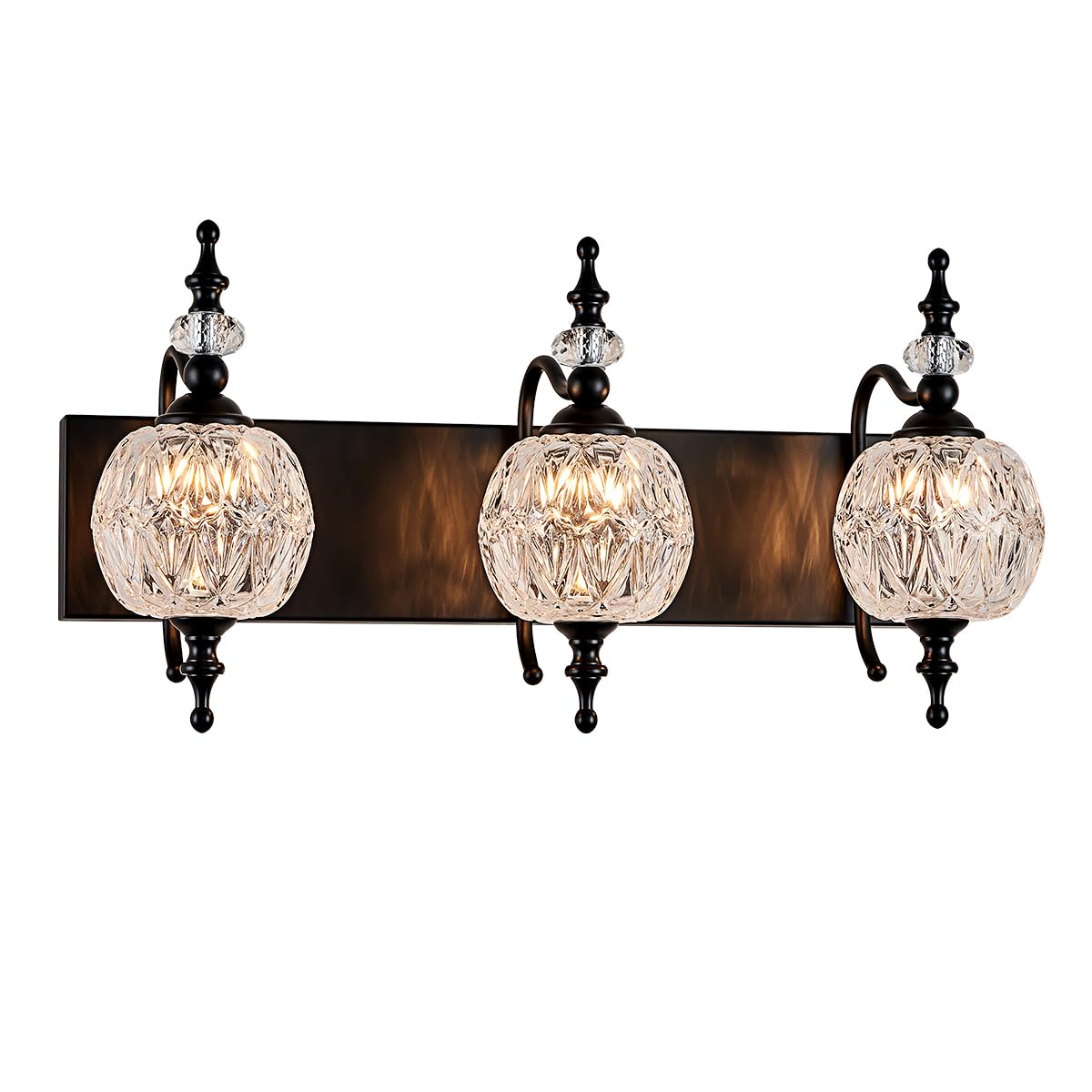 Tlolgt Black 3 Lights Vanity Light Fixtures, Modern Bathroom Lighting With Thick Crystal Glass Shade, Vintage Vanity Light For F