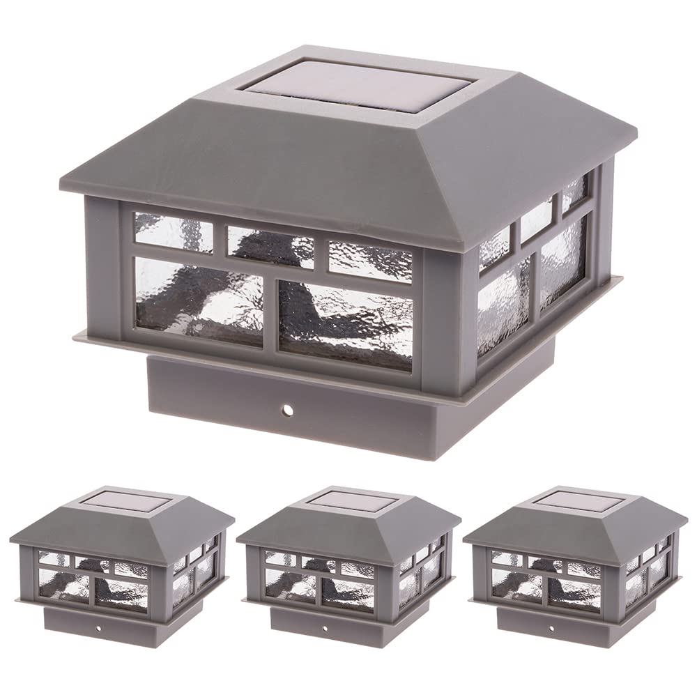 GreenLighting Solar Post Cap Lights, 4x4 & 5x5 PVC, Waterproof Gray, Bright LED, 4 Pack, Model TN-1222091