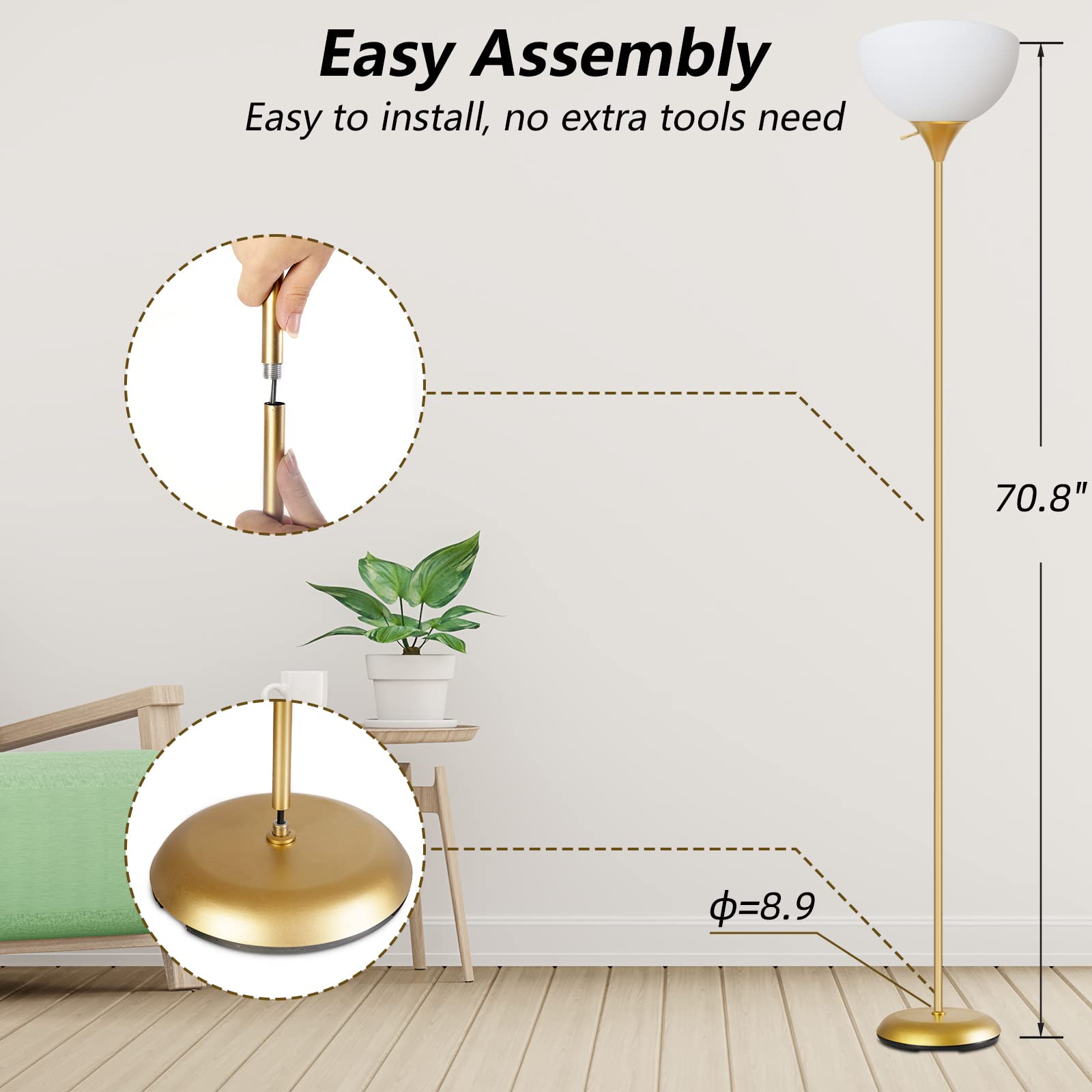 Floor Lamp For Living Room, Standing Lamp For Bedroom, Drop-Resistant White Lampshade, Standing Lamp For Bedroom Study Office Ho