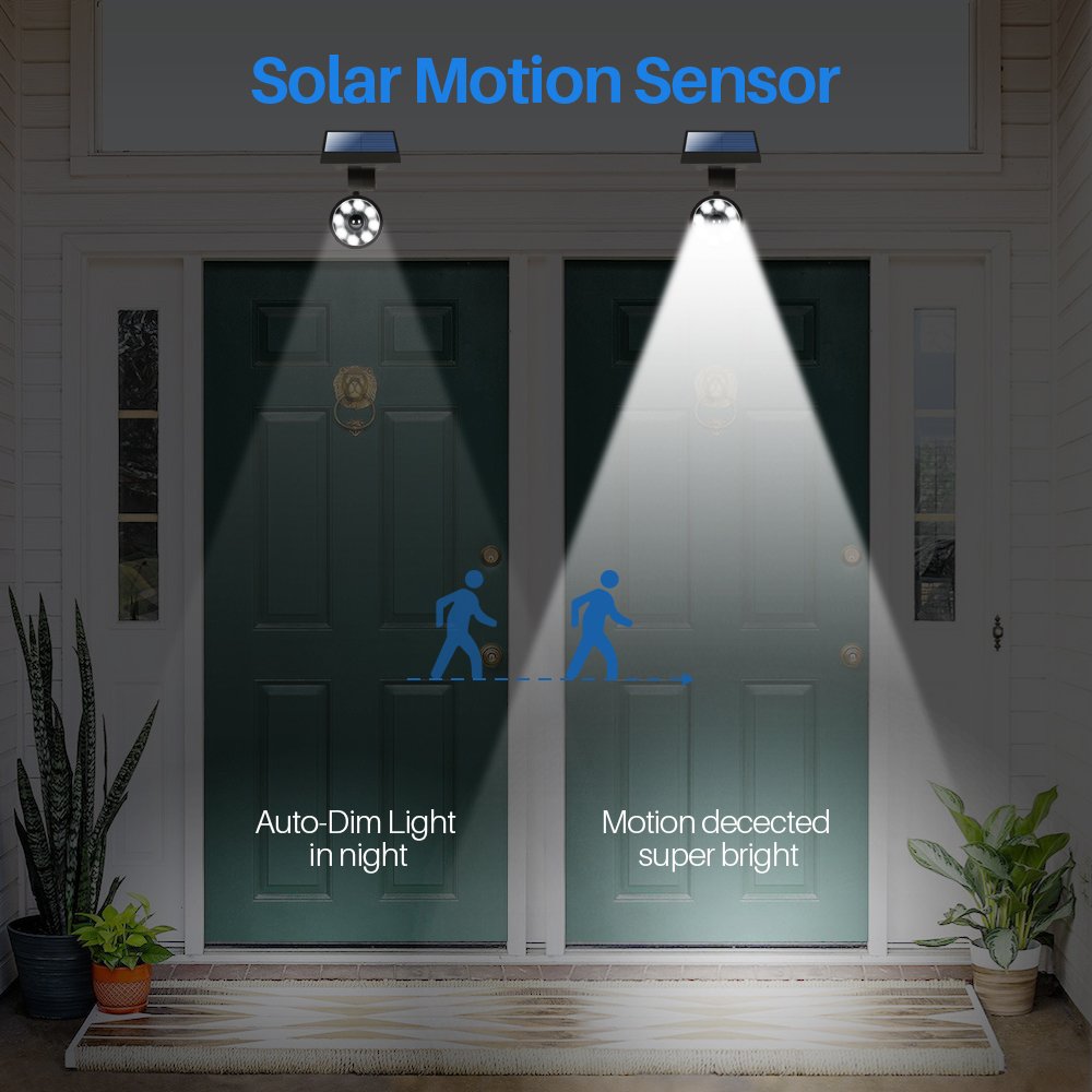 DrawGreen Solar Motion Sensor Light - 1400-Lumen LED Spotlight, 9-Watt, Metal, Black, Model DG08-A, Ideal for Garden & Driveway