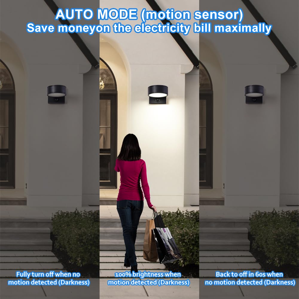 Double Century Motion Sensor Outdoor Wall Sconce, 8W Led Waterproof Light, 3000K/4000K/5000K