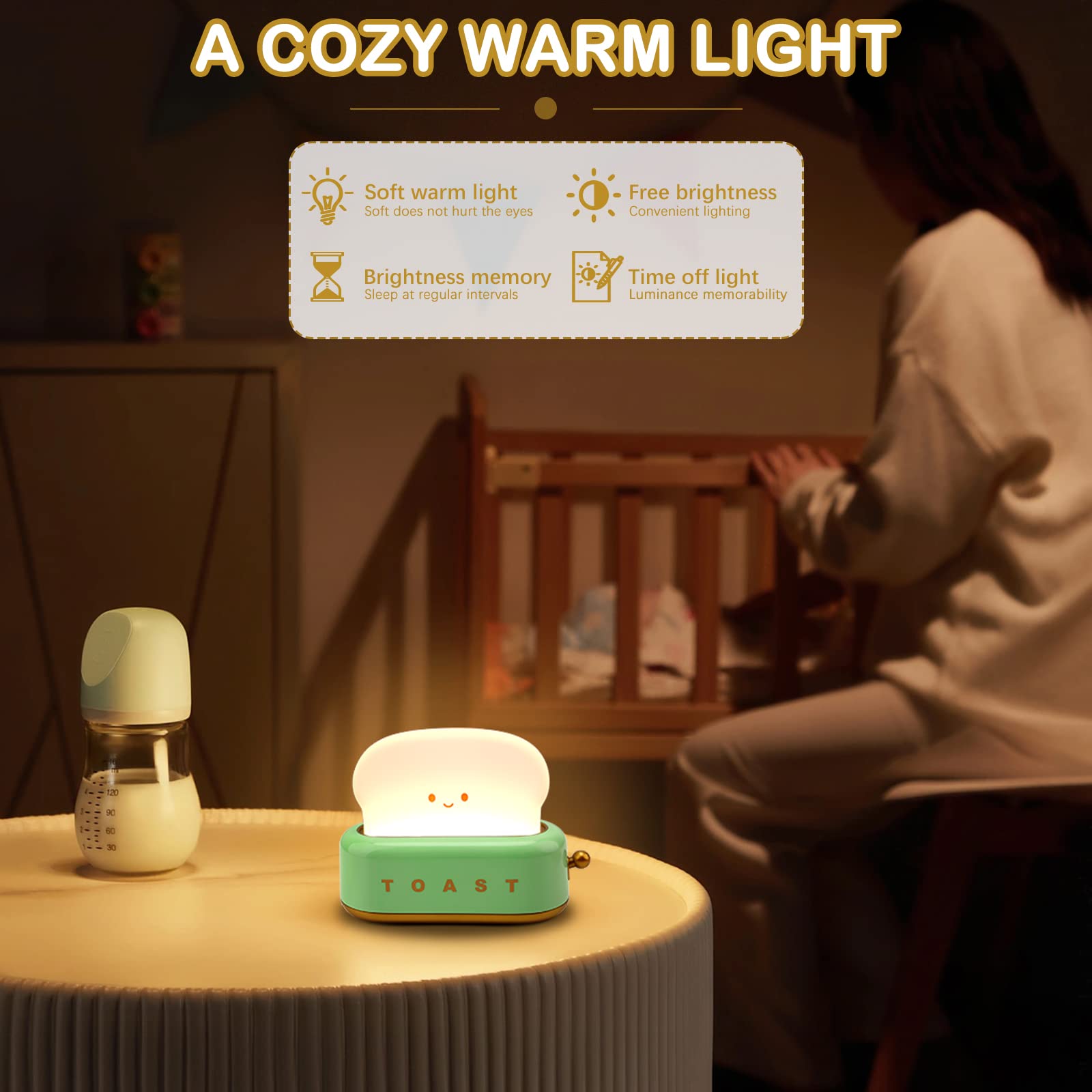 Poqcct Decor Toaster Night Light Lamp Rechargeable Small Lamps With Smile Face Cute Toast Bread Shape Decor Night Lights For Kid