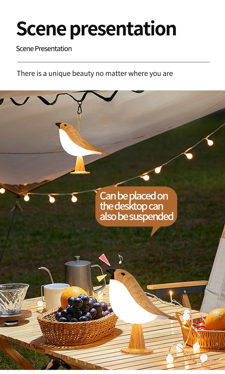 THOEWONG Remote Controlled Bird Desk Lamp, Rechargeable, 3 Color Temperatures, Touch Sensor, Yellow, Model: bird06