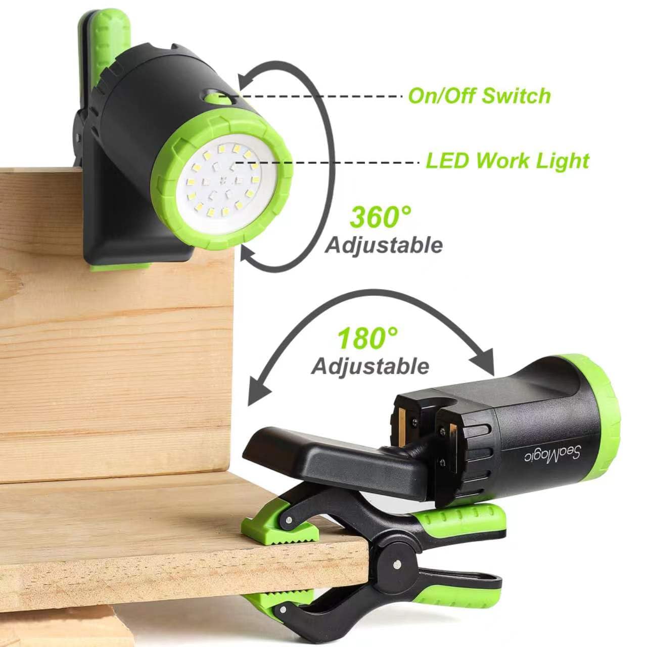 Seamagic 3-Pack Rechargeable Led Work Lights With Portable Case, 360-Degree Adjustable Spotlights With Magnetic Base, Clamp Ligh