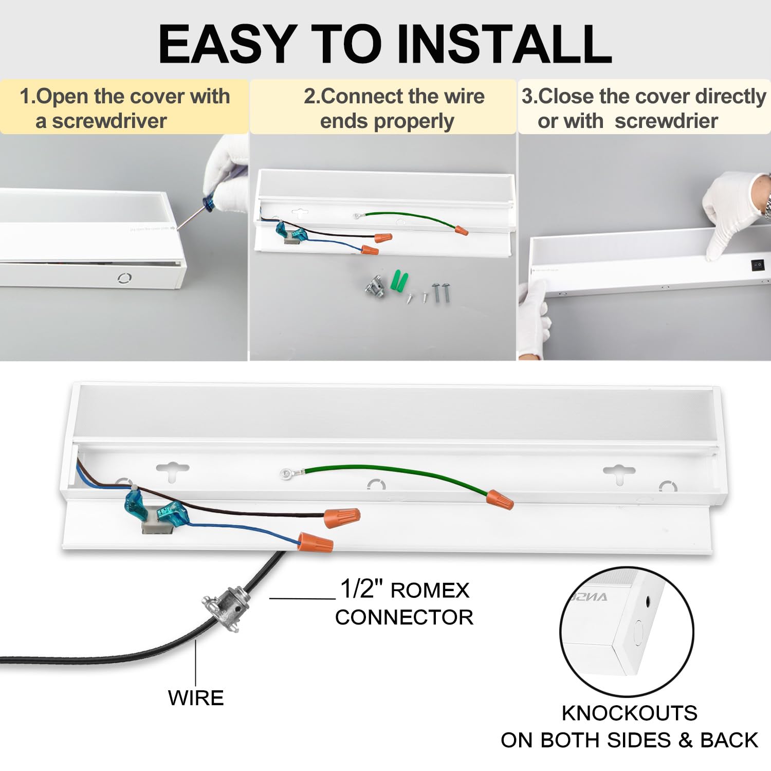 Ansen 12in Hardwired LED Under Cabinet Lighting, Dimmable, 10W, 3 Color Temps, White, Model LIGHT12IN