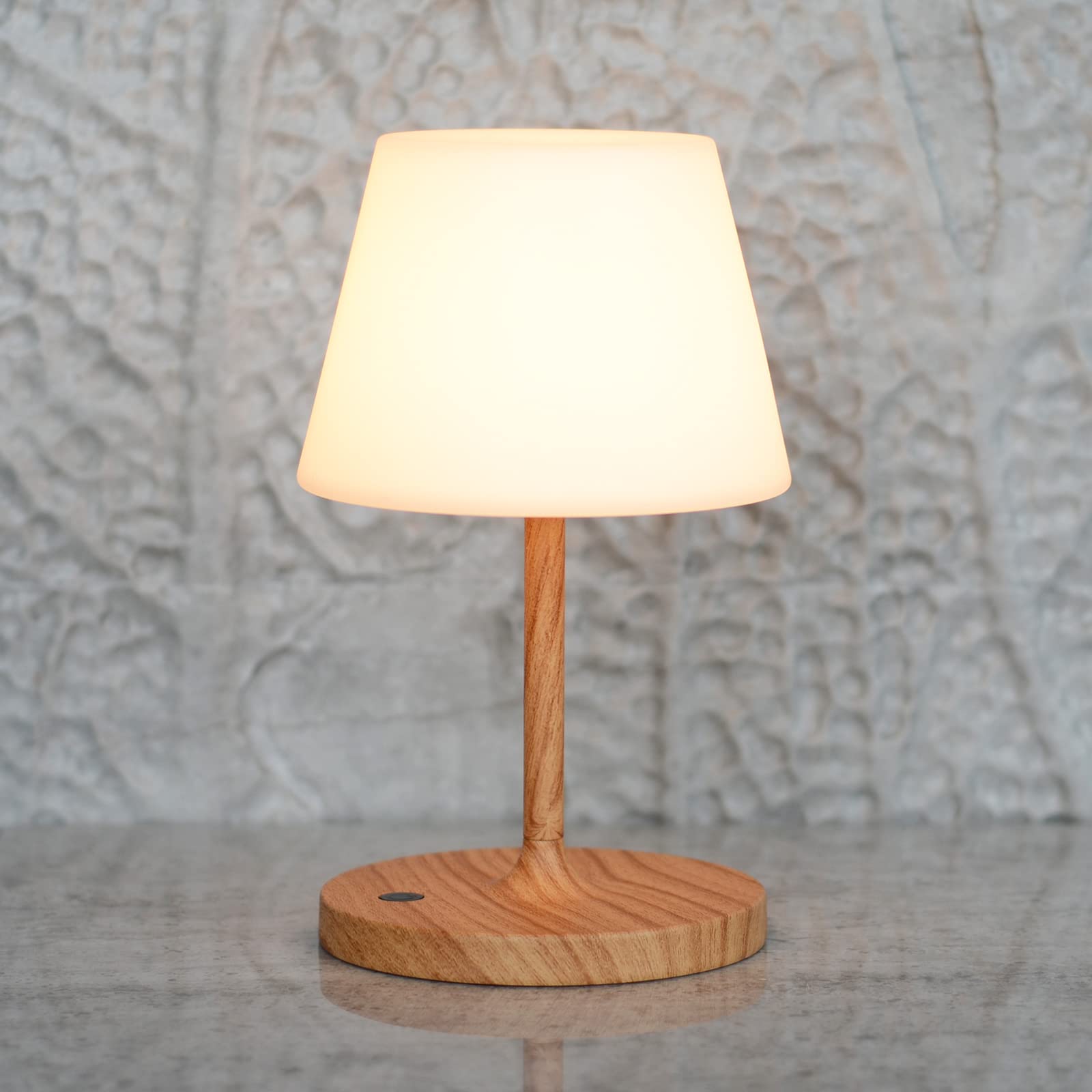 LOTITOL Outdoor Table Lamp, Cordless USB Rechargeable, 4000mAh, 2700K LED, Touch Dimmable, 9.6in, Wood Grain, IP44