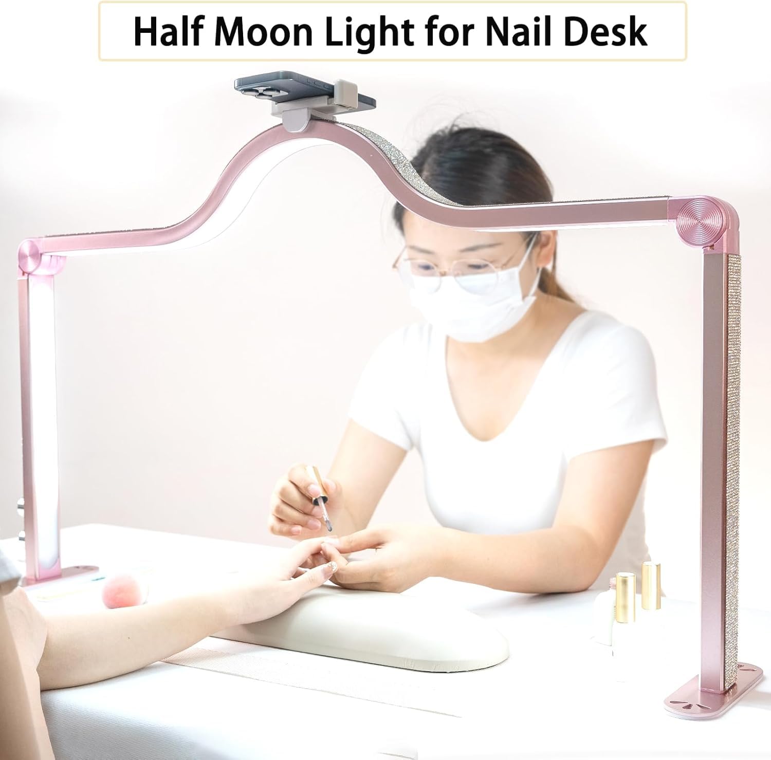 Half Moon Light For Nail Desk Lamp Nail Tech Lamp For Desk 34Inch Foldable Led Nail Table Light Manicure Light For Table Adjusta