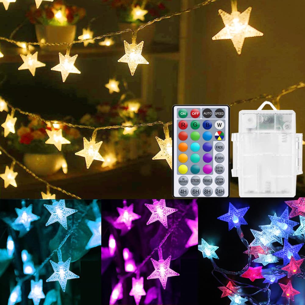 Solhice Star String Lights Battery Operated Color Changing 20ft, 40 LEDs Fairy Lights Hanging Twinkle Lights with Remote for Outdoor Indoor Bedroom