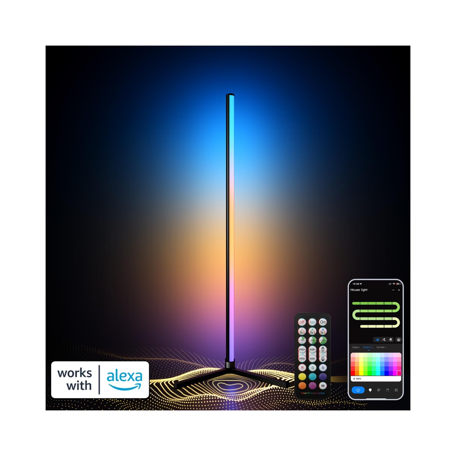 WUTGHUI RGB Floor Lamp LED Corner Smart Floor Lamp with Music Sync Lighting, App & Remote Control, 16 Million Colors for Living 