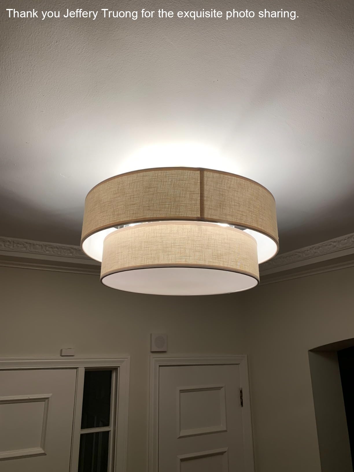 Dolaimi House 20 Inch Semi Flush Mount Light Fixture, Brushed Bronze Finish, Fabric Shade for Bedroom, Living Room, Dining Room