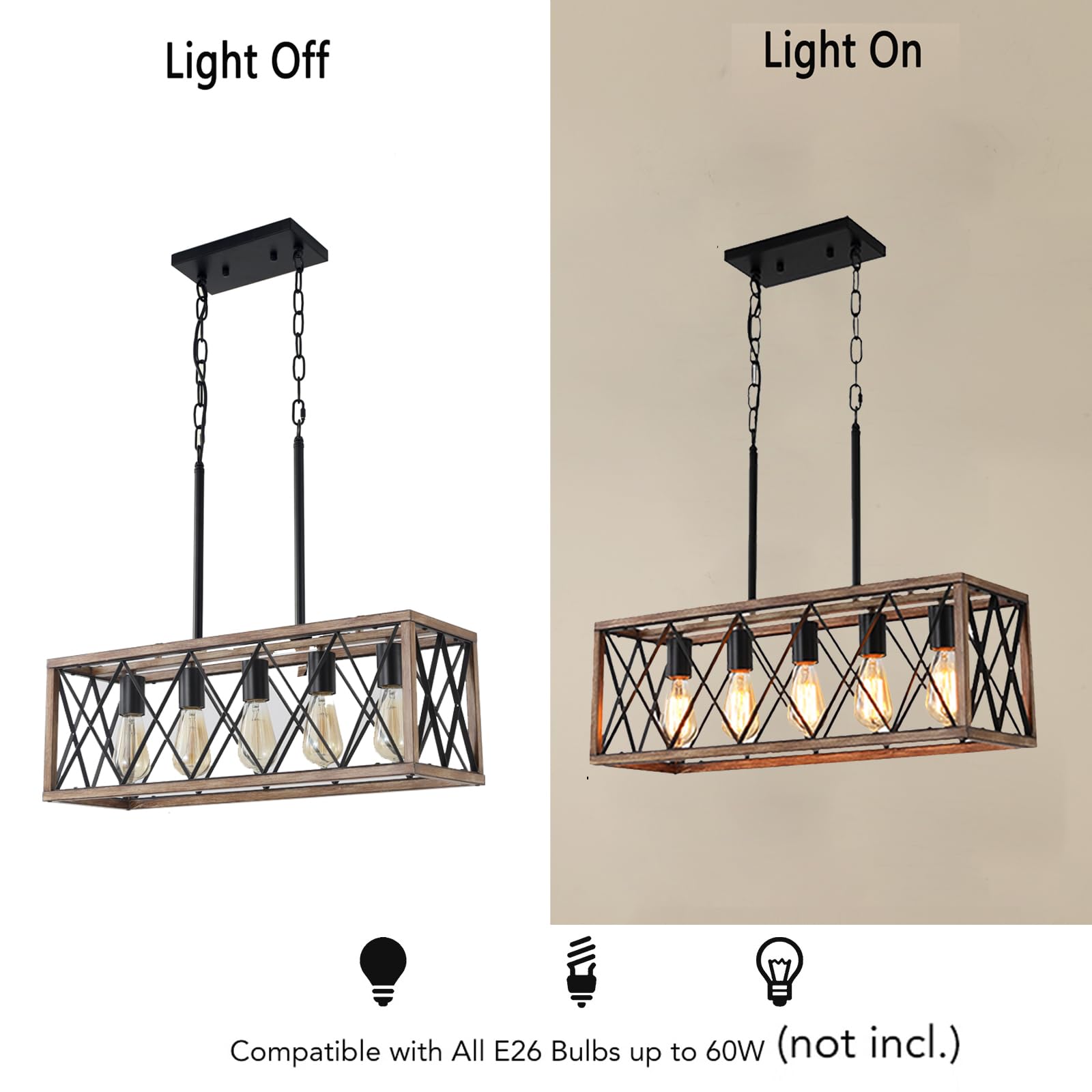 Mueof Farmhouse Light Fixtures,5-Light Dining Room Light Fixture,Height Adjustable, Industrial Metal Kitchen Pendant Lighting Ov