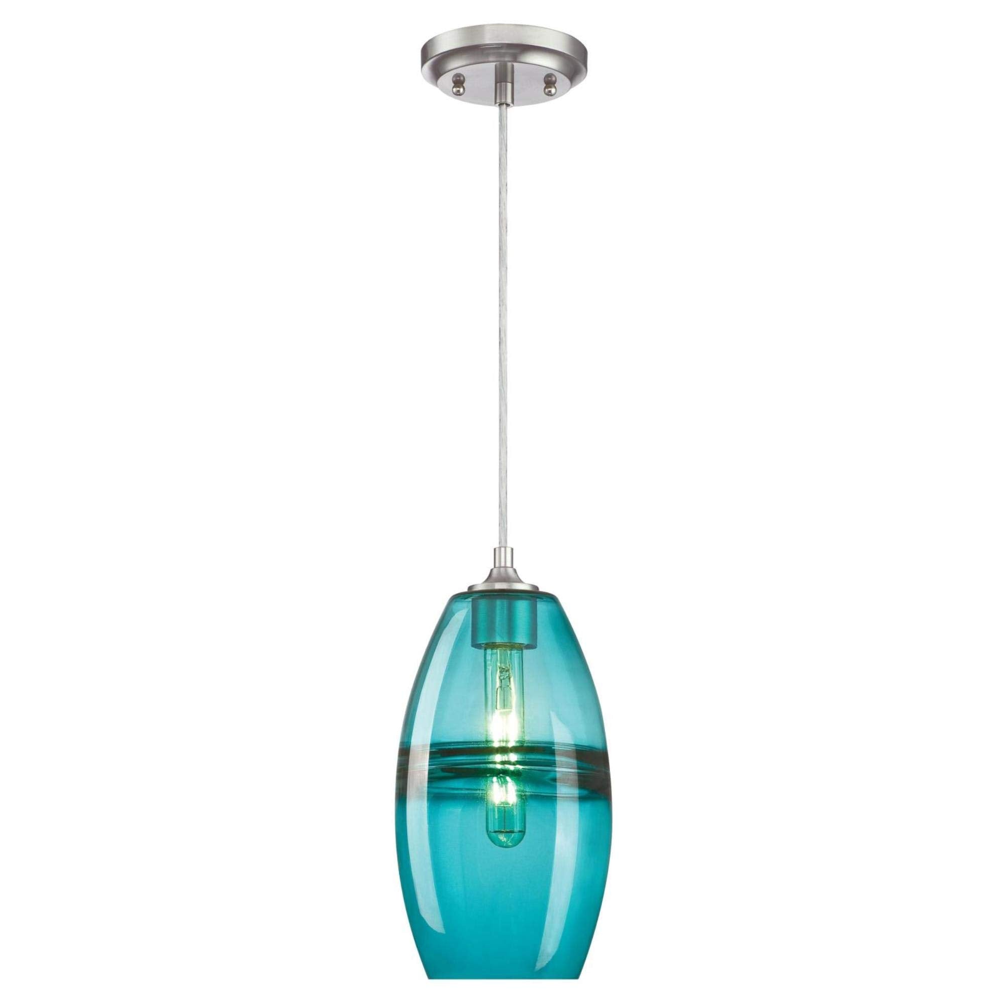 Westinghouse Soren One-Light Mini Pendant, Brushed Nickel Finish, Turquoise Glass, Model 6366300, One Size