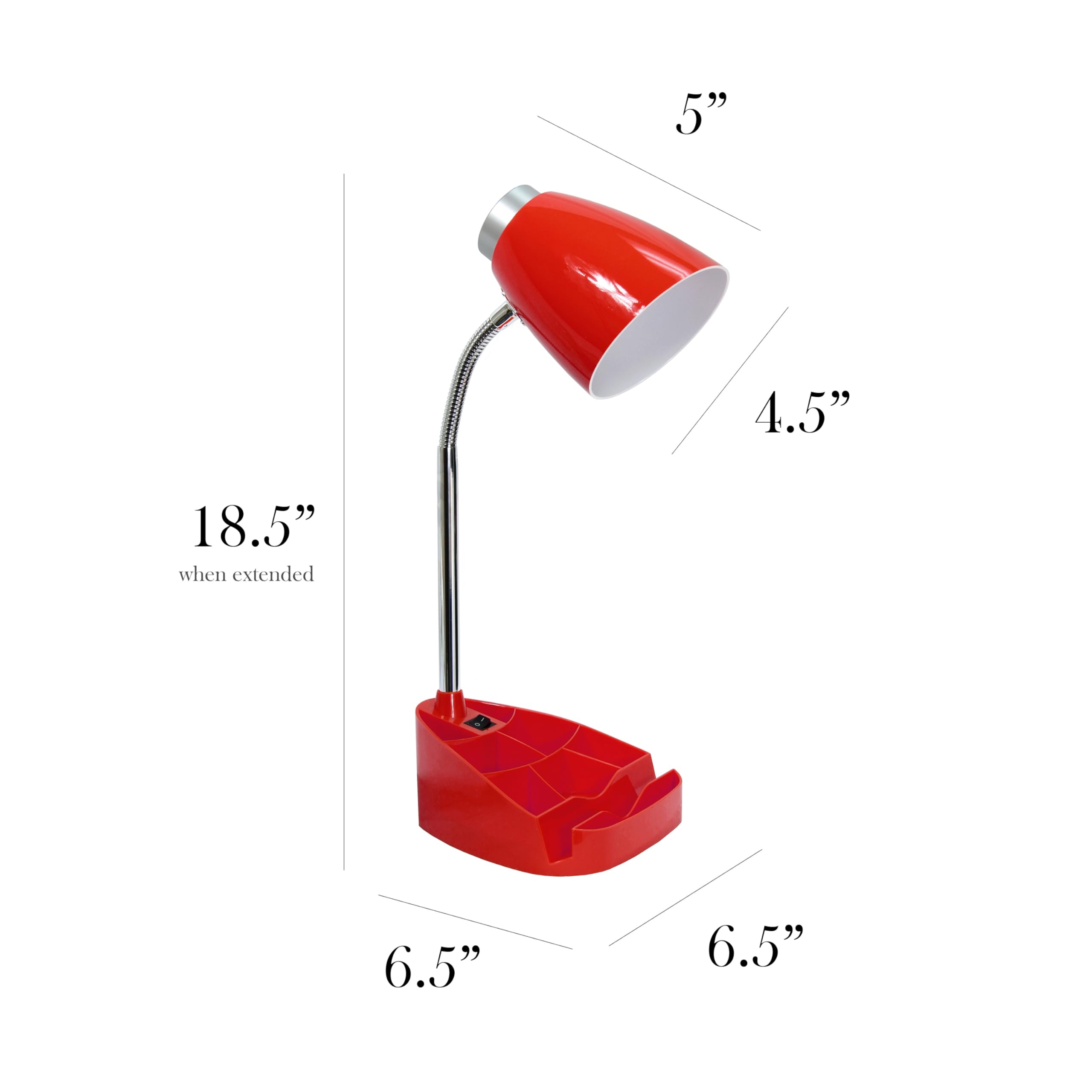 Simple Designs Ld1067-Red Compartmental Desk Lamp With Iphone/Ipad/Tablet Stand, Bendable Gooseneck, For Office, Living Room, Ni
