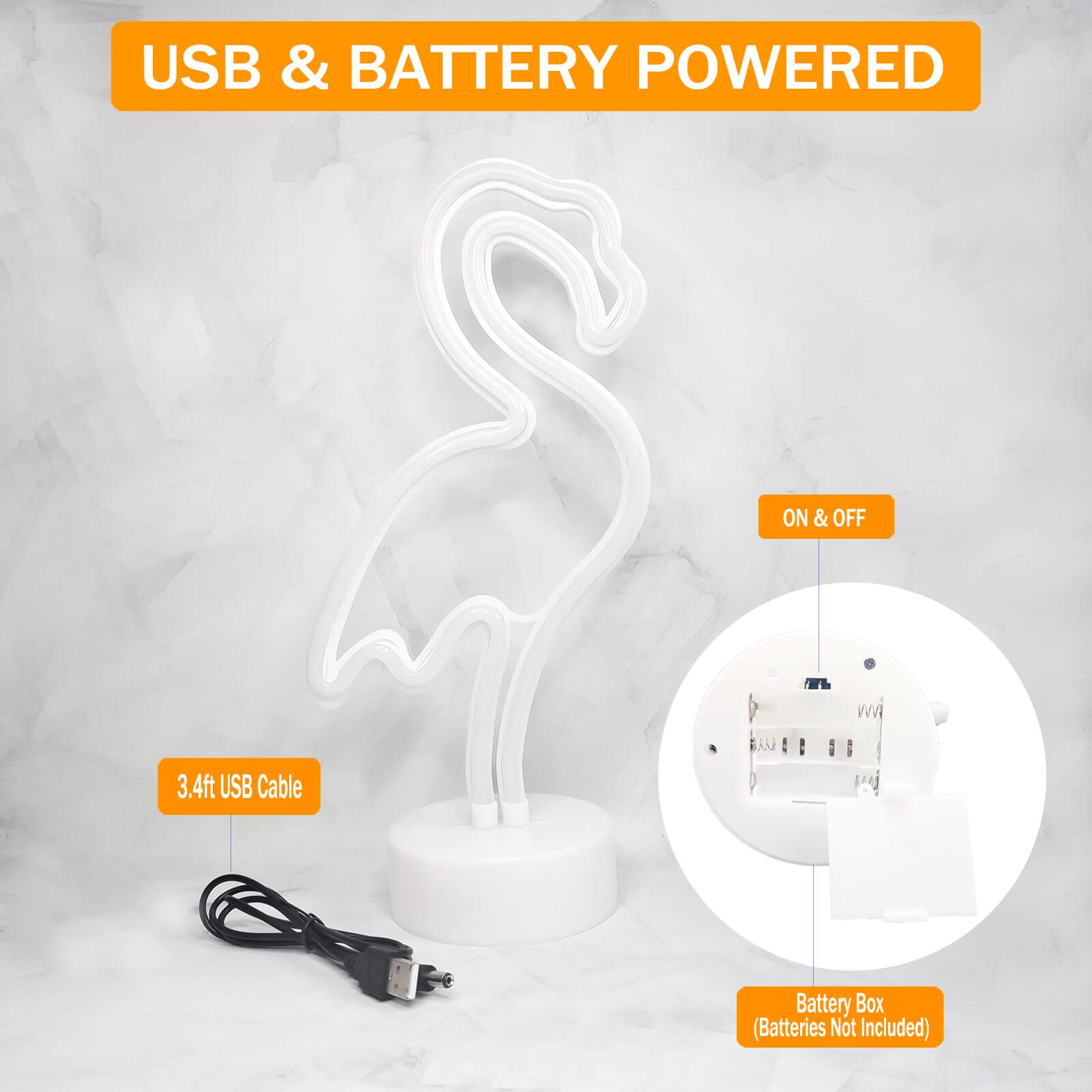 VIFULIN Pink Flamingo LED Neon Light Sign - USB/Battery Operated Night Light for Bedroom, 12.6inx5.9in, Multicolored, Model QDJZNHD.Z033