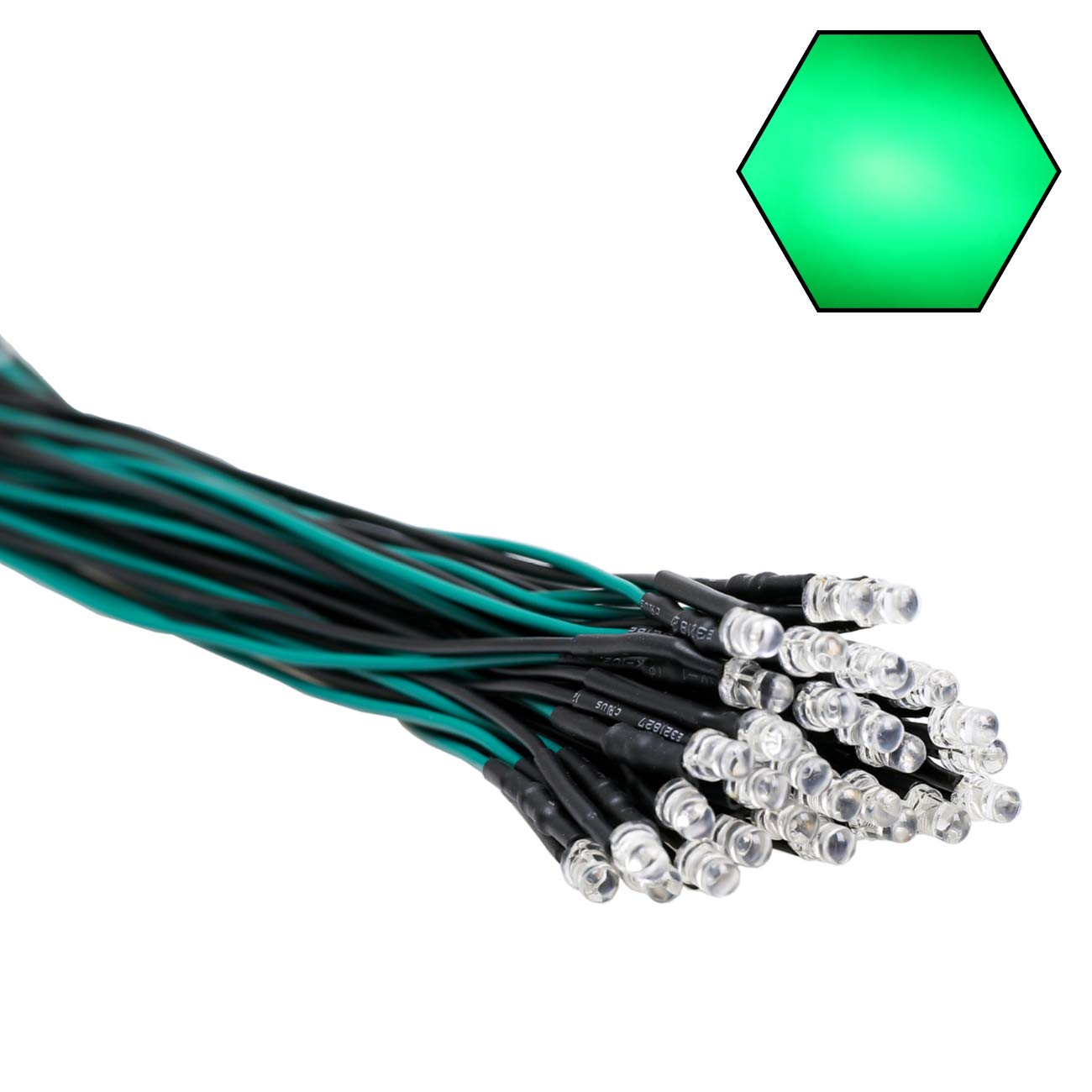 Edgelec 30Pcs 12 Volt 3Mm Green Led Lights Emitting Diodes Pre Wired 7.9 Inch Dc 12V Led Light Clear Lens Small Led Lamps