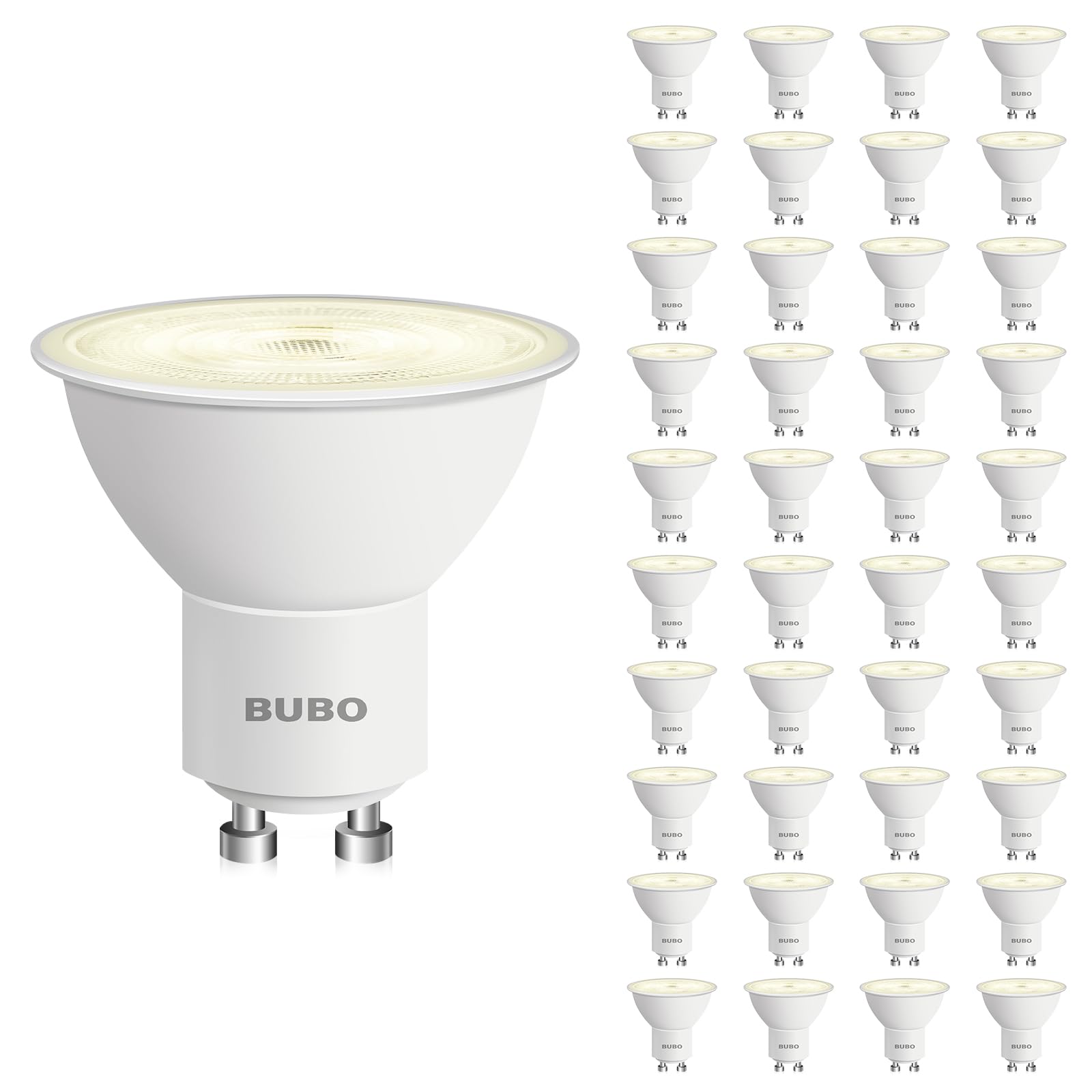 BUBO GU10 LED Bulb 6W Equivalent 50W, 3000K Warm White, Non-Dimmable, 40 Pack, Aluminum and Plastic