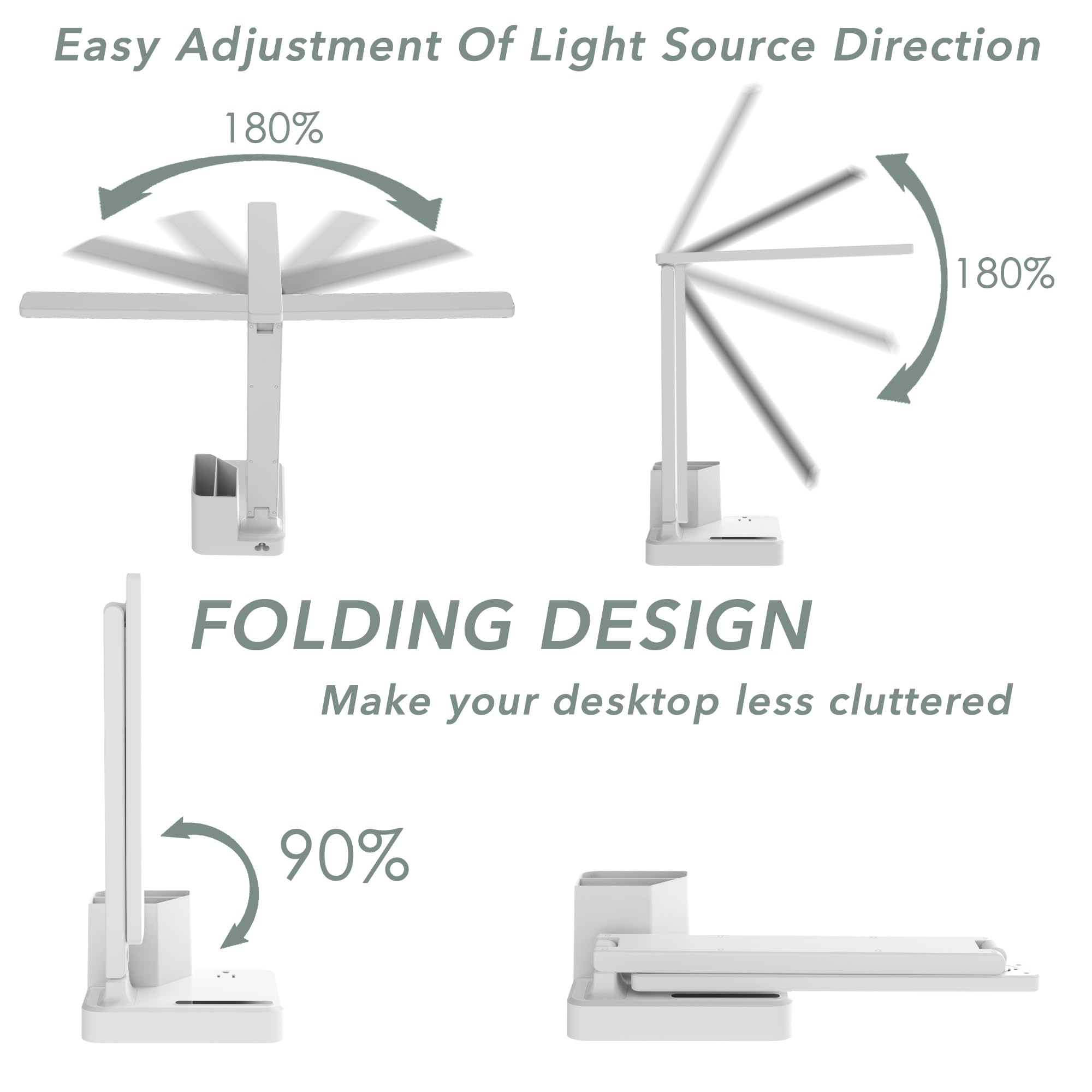 COZOO LED Desk Lamp with 2 USB Ports, Type C, 1 AC Outlet, 3 Color Temperatures, Touch Control, White