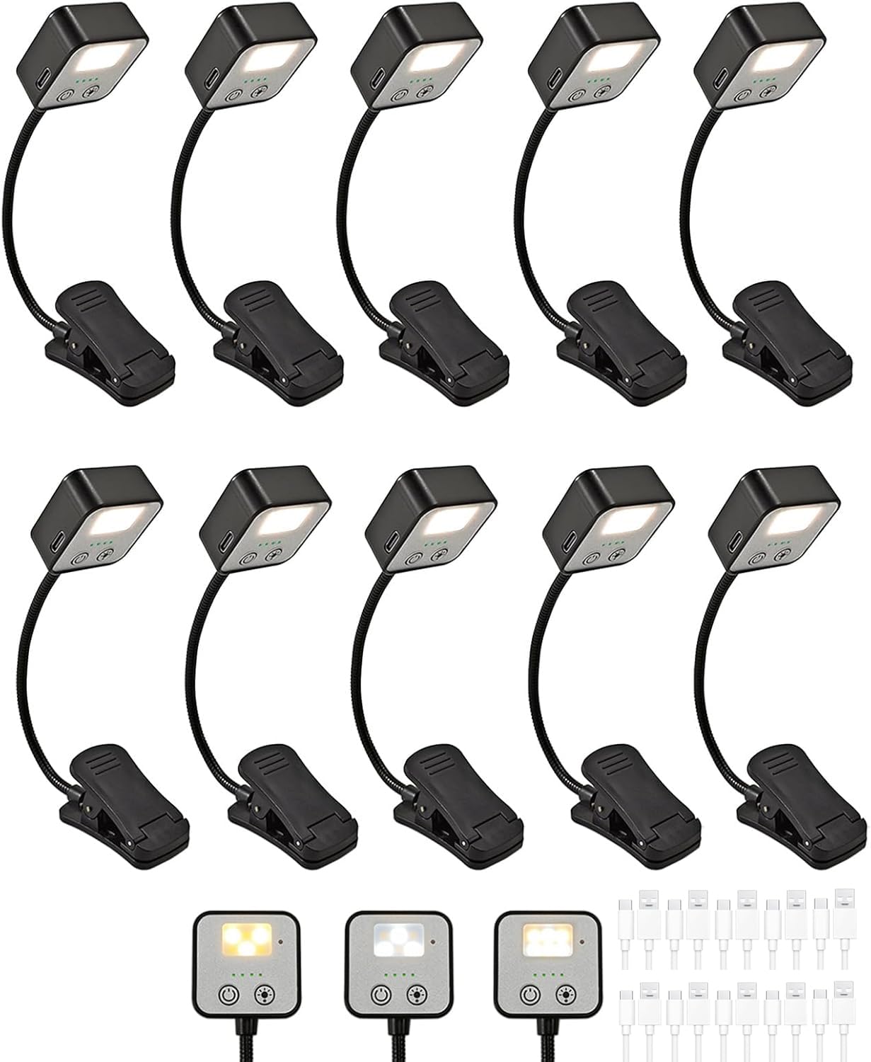 10 Pack Rechargeable Book Lights for Reading at Night in Bed, LED Book Light with Memory Function Lightweight Booklight Bulk Cli