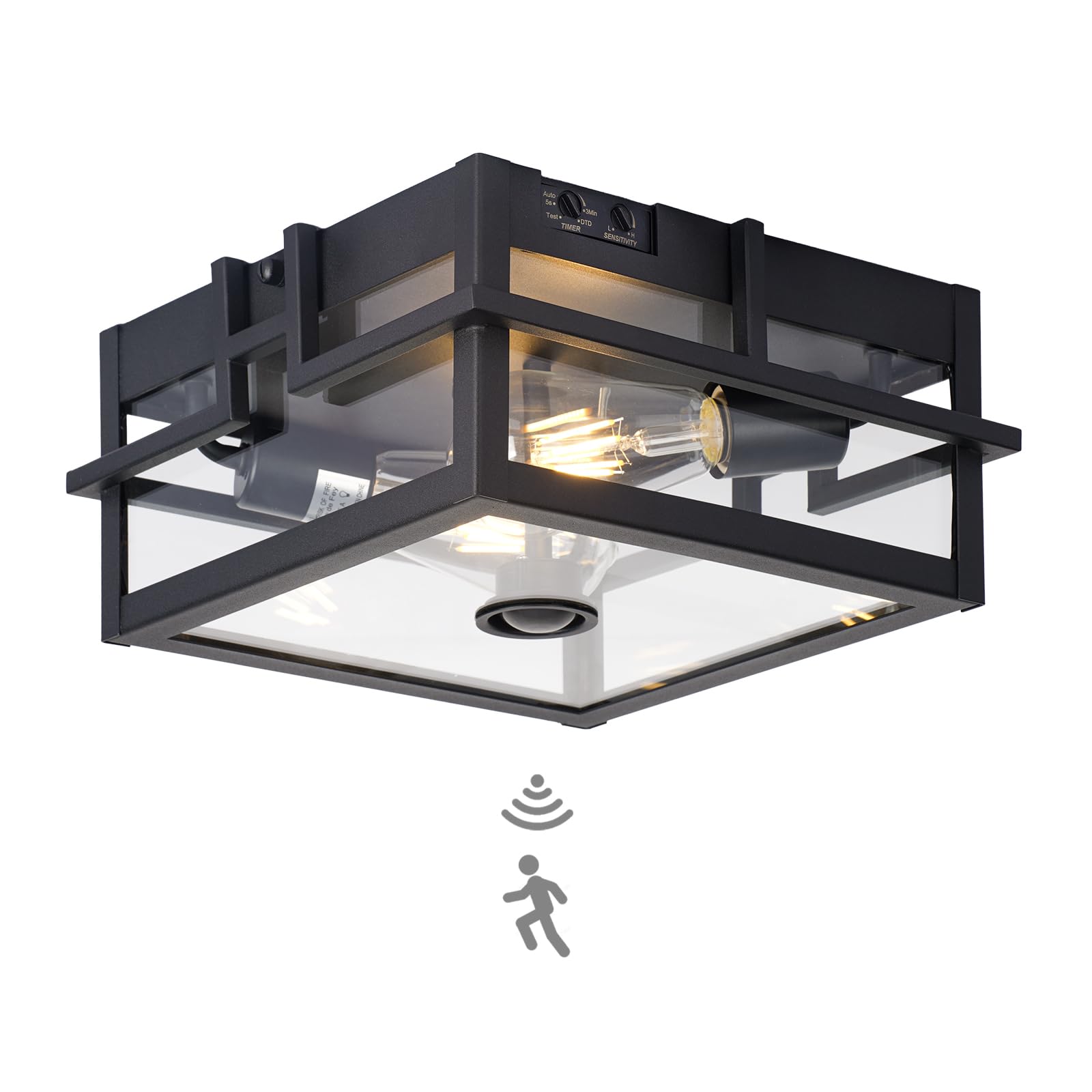 Upgraded Motion Sensor Outdoor Ceiling Light,outdoor flush mount porch light with Adjustable sensor, Dusk to Dawn 2-Light Outdoo