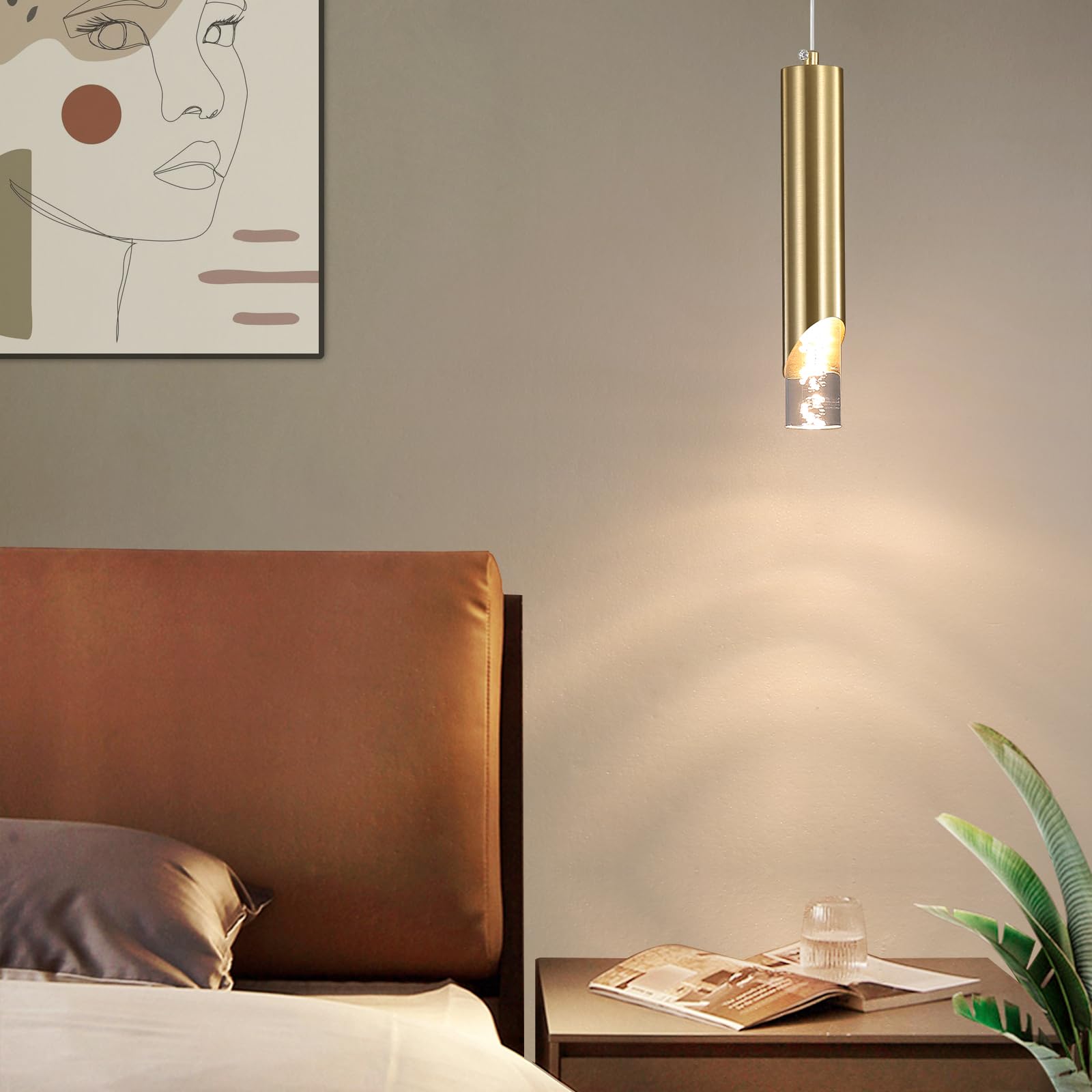 2 Pack Modern Gold Pendant Light Fixture  Acrylic Bubble Cylinder Hanging Lights  3 Color Temperatures  Minimalist Ceiling Chandelier Lighting For Dining Room  Bedroom  Hallway  Bar  Kitchen Island