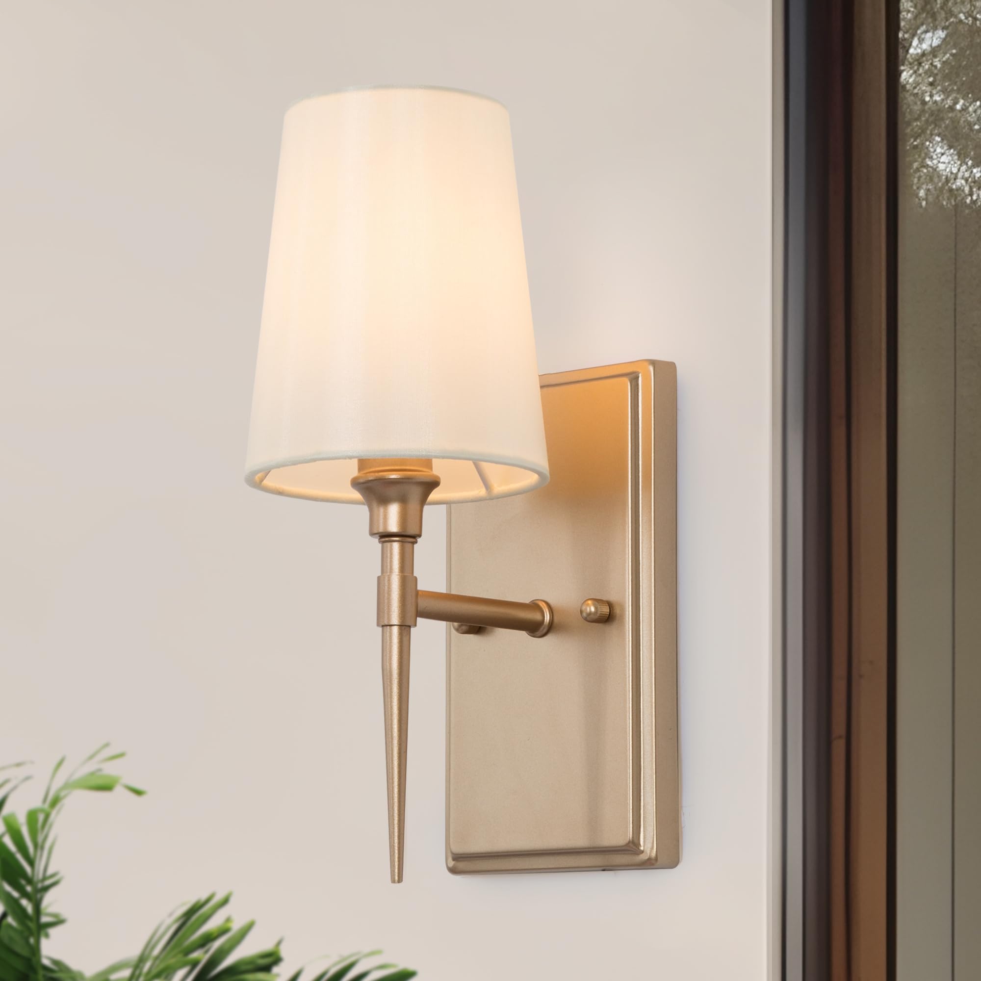 Ksana Sconces Wall Lighting, 1-Light Modern Gold Wall Sconces Indoor With White Fabric Shade, Wall Sconce Light Wall Lights For