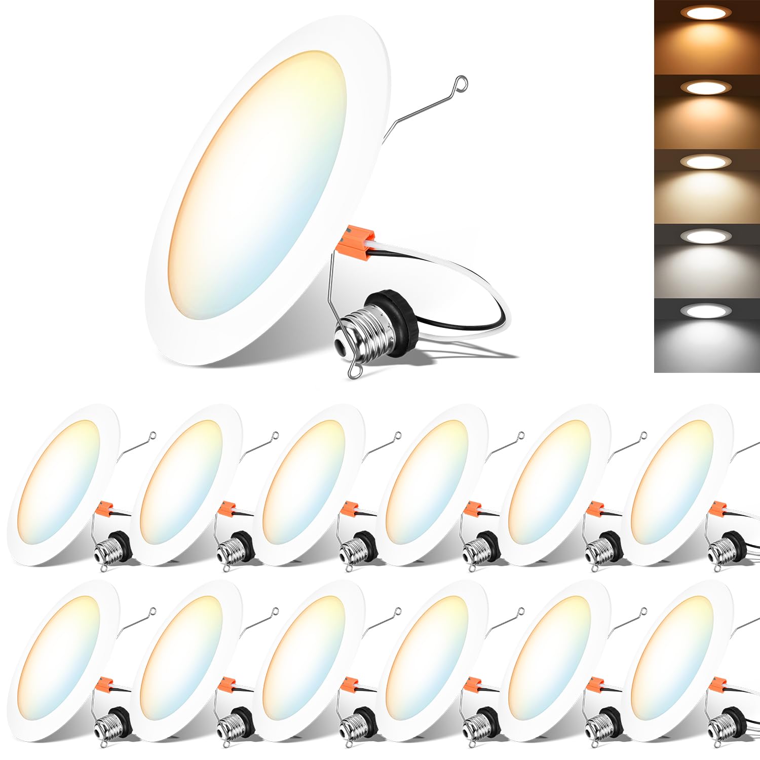 Lvwit Led Recessed Light 6Inch, Can Lighting Color Selectable 2700/3000/4000/5000/6000K 5Cct, 10W(120W Equivalent) Dimmable Downlight With E26 Conversion Kit, Retro Fit Ceiling Light Fixtures, 12 Pack