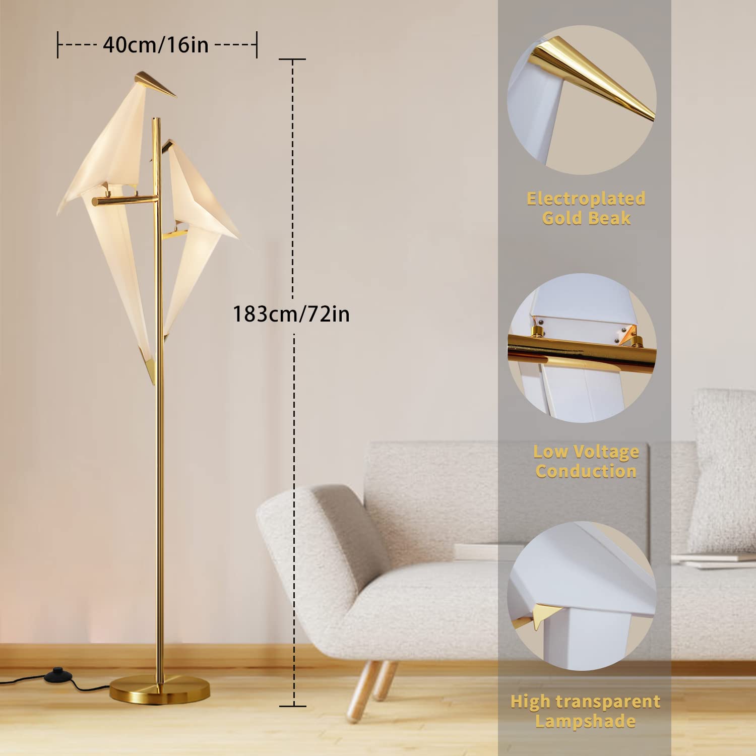 More Change Morechange 72In Modern Led Floor Lamp, Bird Floor Light Gold Metal Fixtures For Living Room Bedroom Dinning Room Office (2 Birds)