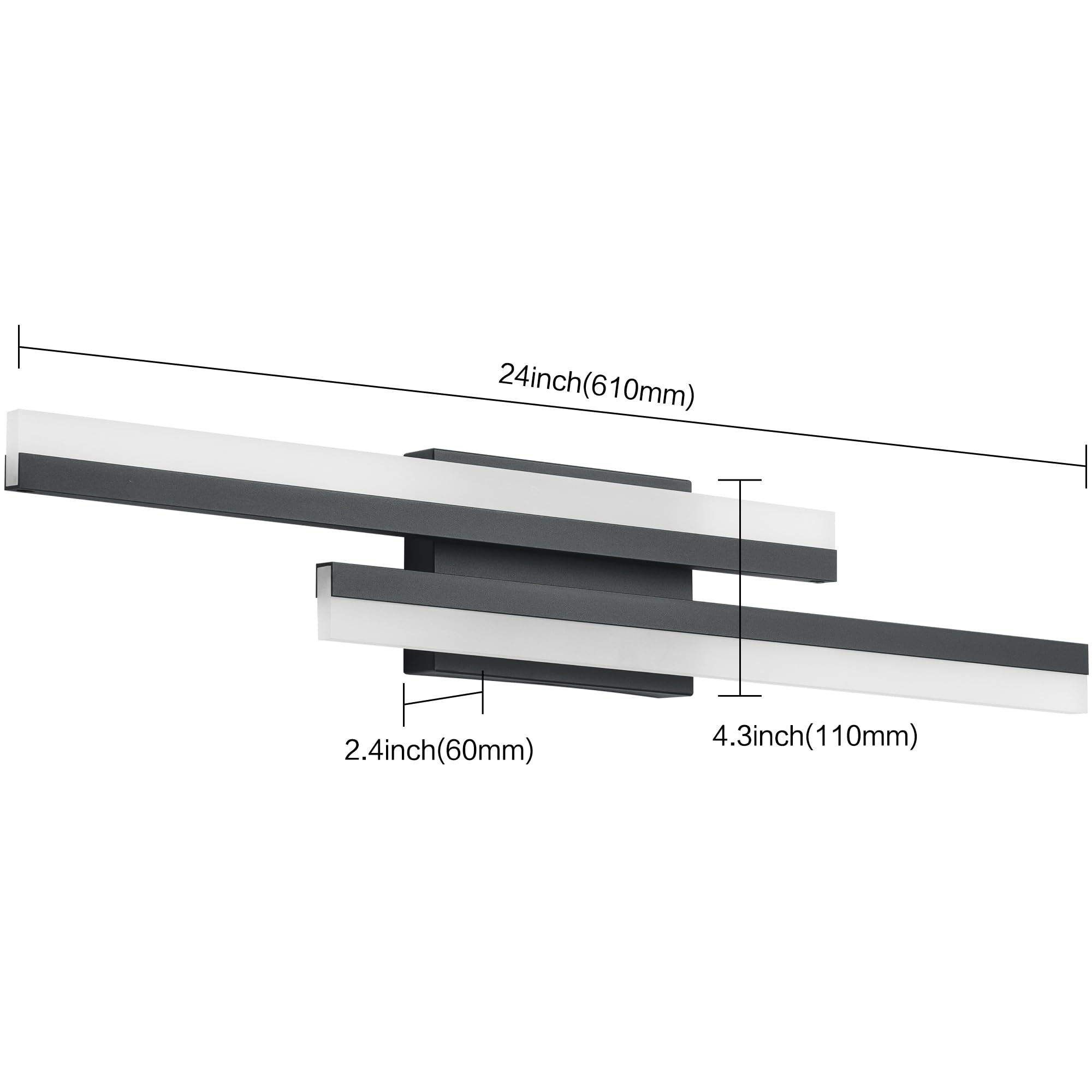 Presde Modern 24Inch 5 Color Changeable Bathroom Vanity Light Dimmable Led Matte Black Bathroom Light Fixtures Over Mirror Wall