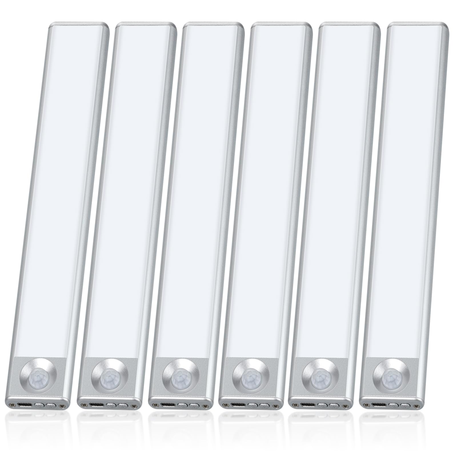 Ct Capetronix Under Cabinet Lights, Dimmable 3-Color Rechargeable 6-Pack, Motion Sensor, Silver