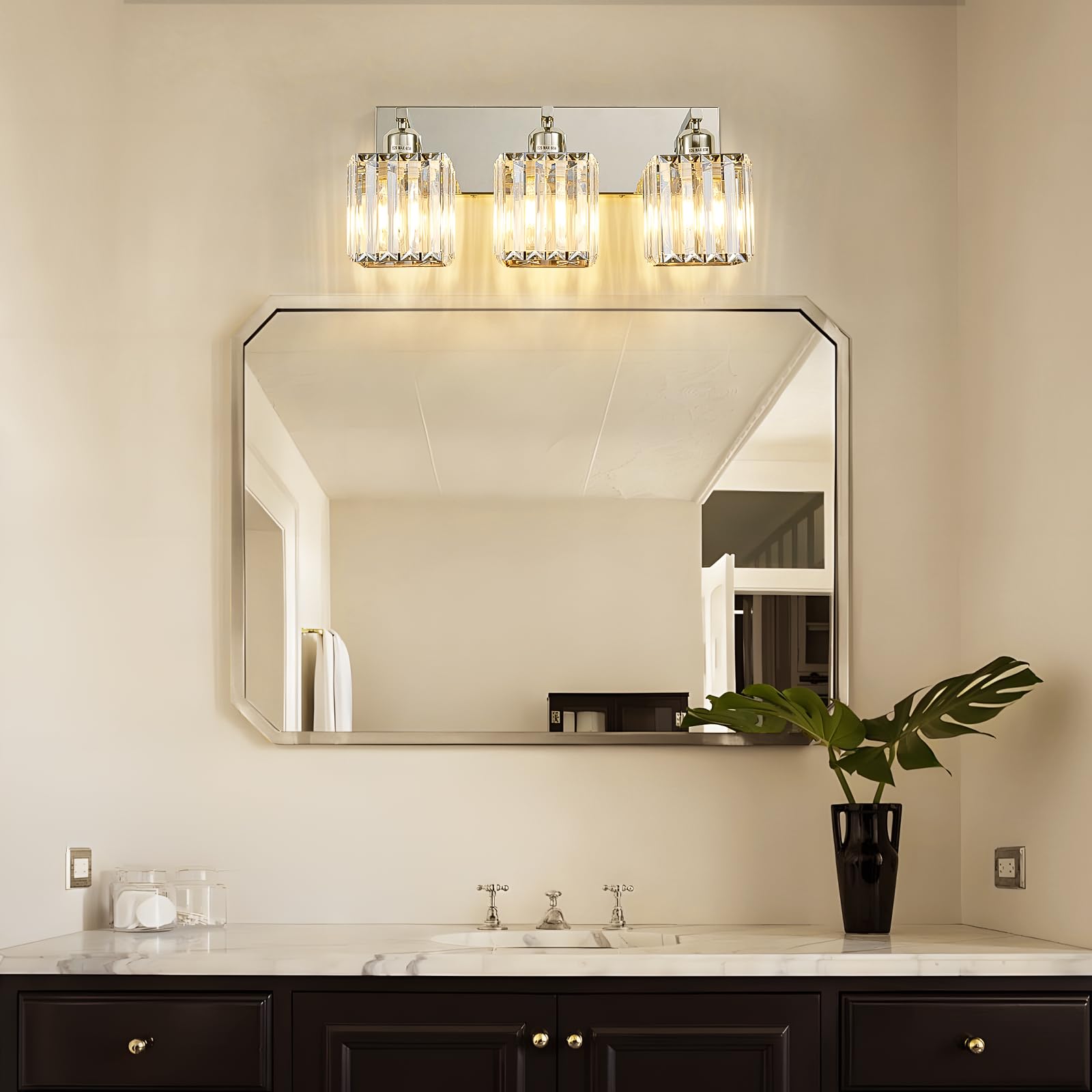 Aixialin Modern Bathroom Vanity Light 3-Light Chrome Metal Crystal Wall Sconce Model 600-100-1019